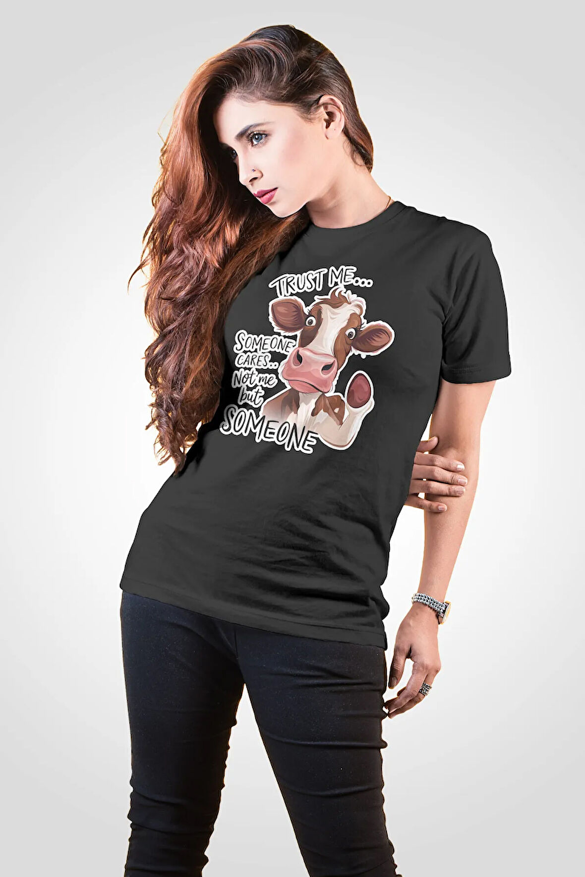 Trust Me Someone Cares Baskılı Unisex Regular Fit Pamuklu Siyah Tişört