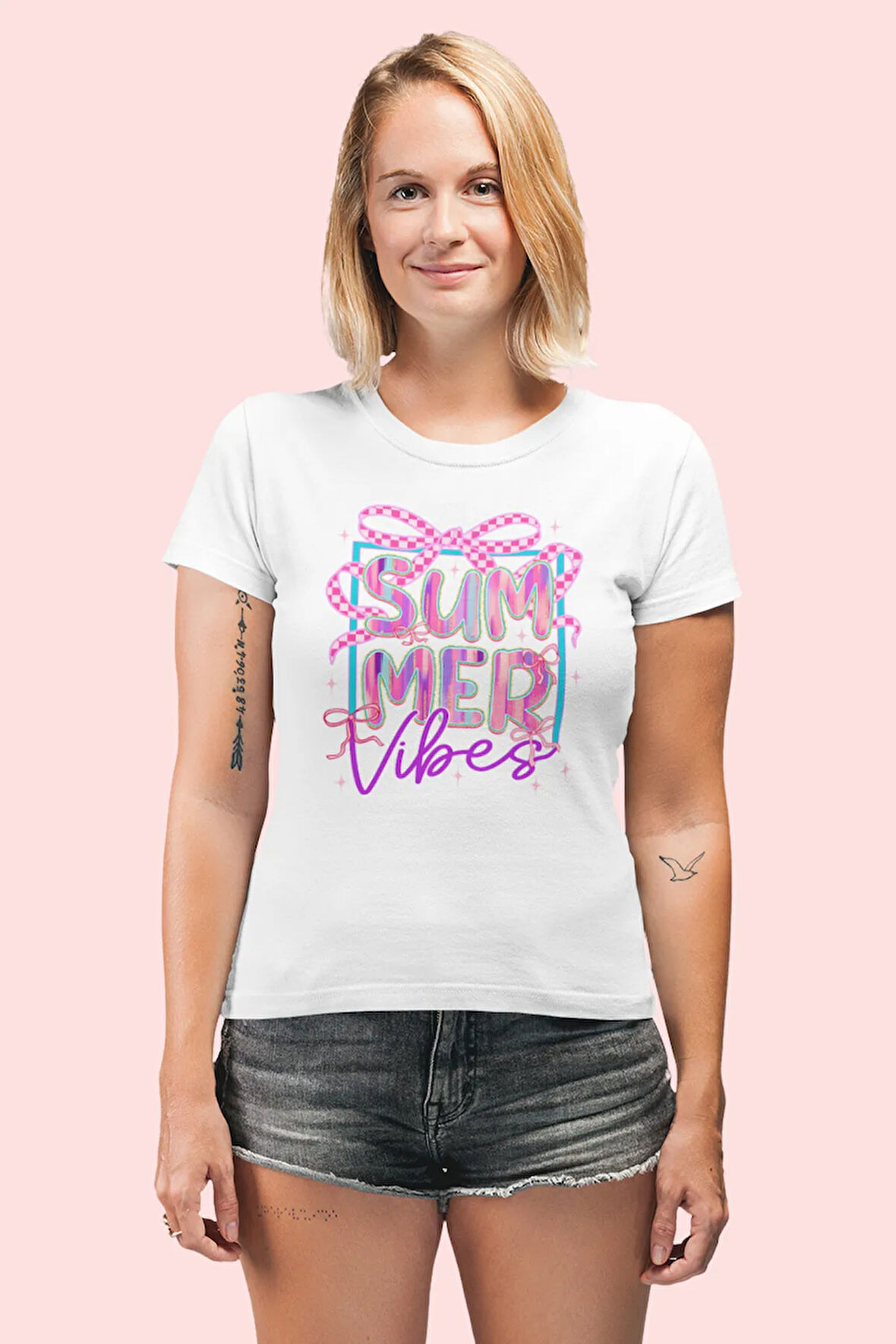 Retro Summer Vibes Baskılı Yaz Temalı Unisex Regular Fit Pamuklu Beyaz Tişört