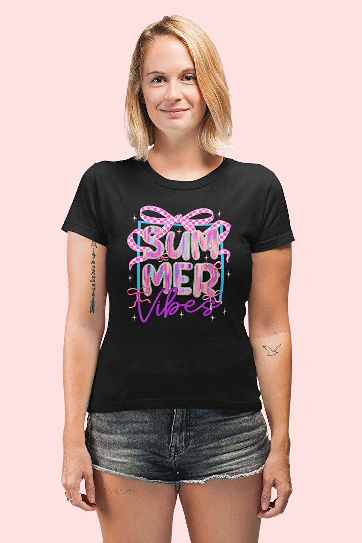 Retro Summer Vibes Baskılı Yaz Temalı Unisex Regular Fit Pamuklu Siyah Tişört