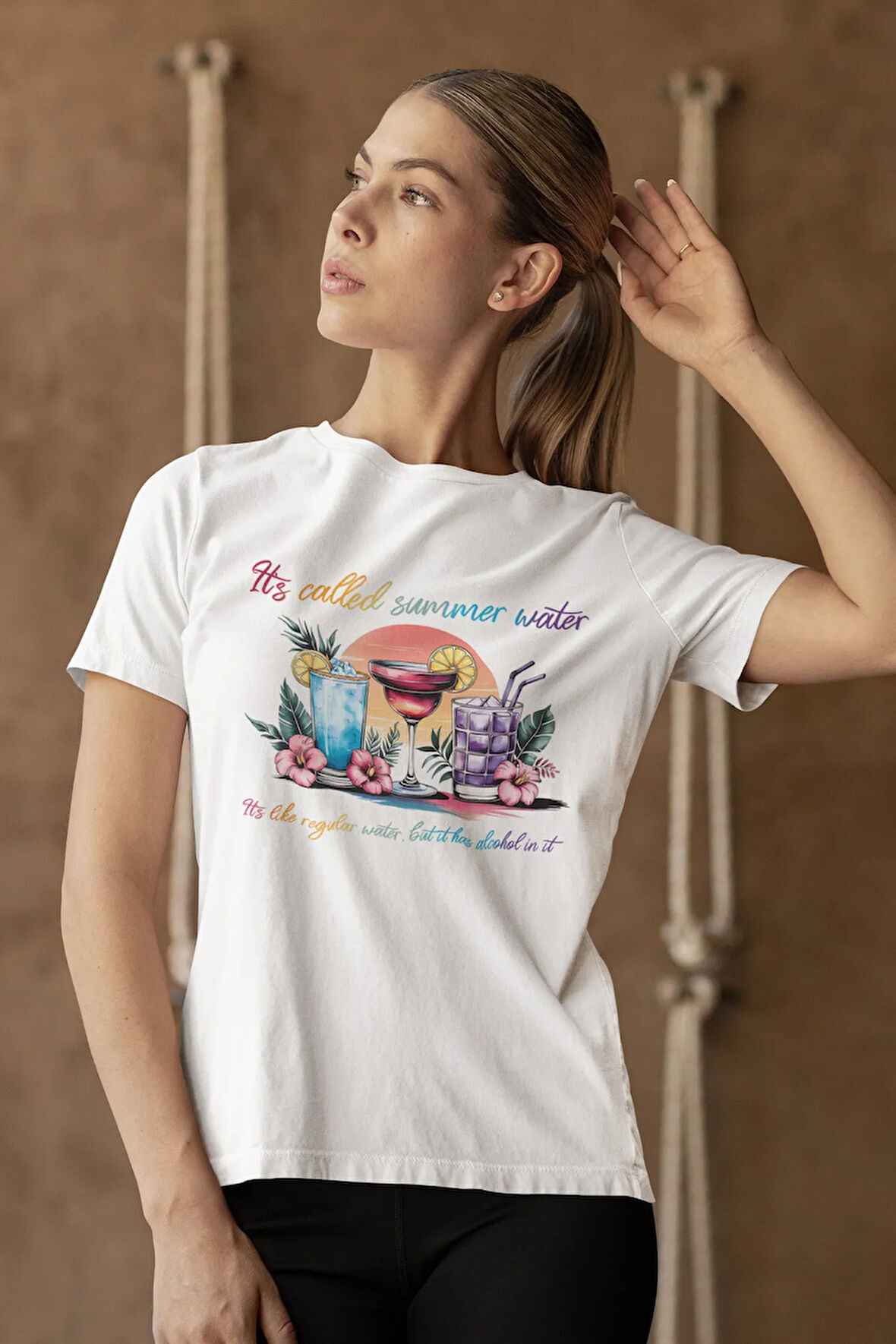 It'S Called Summer Water Baskılı Yaz Temalı Unisex Regular Fit Pamuklu Beyaz Tişört