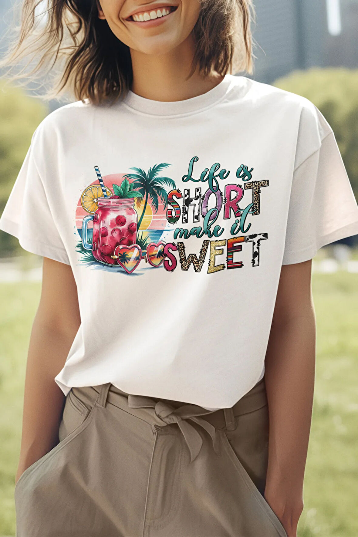 Life İs Short Make İt Better Baskılı Yaz Temalı Unisex Regular Fit Pamuklu Beyaz Tişört