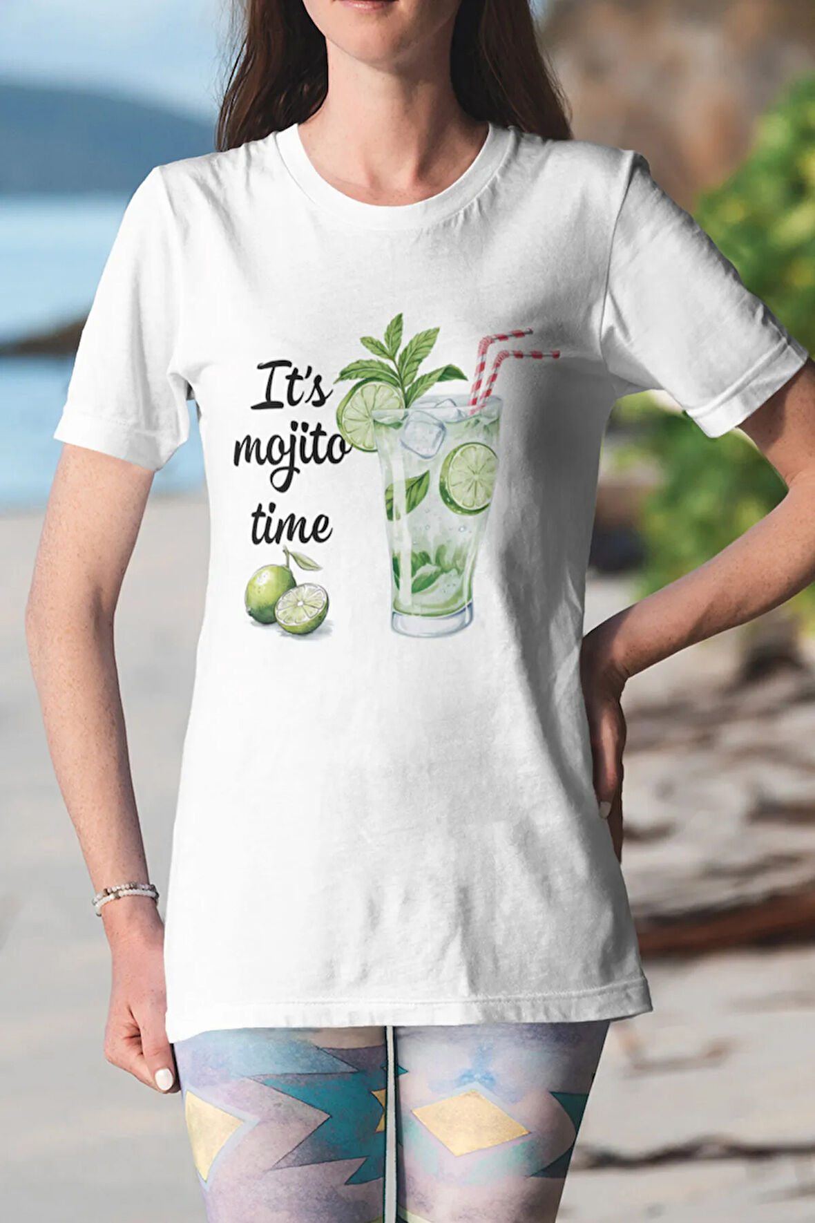 Its Mojito Time Baskılı Yaz Temalı Unisex Regular Fit Pamuklu Beyaz Tişört