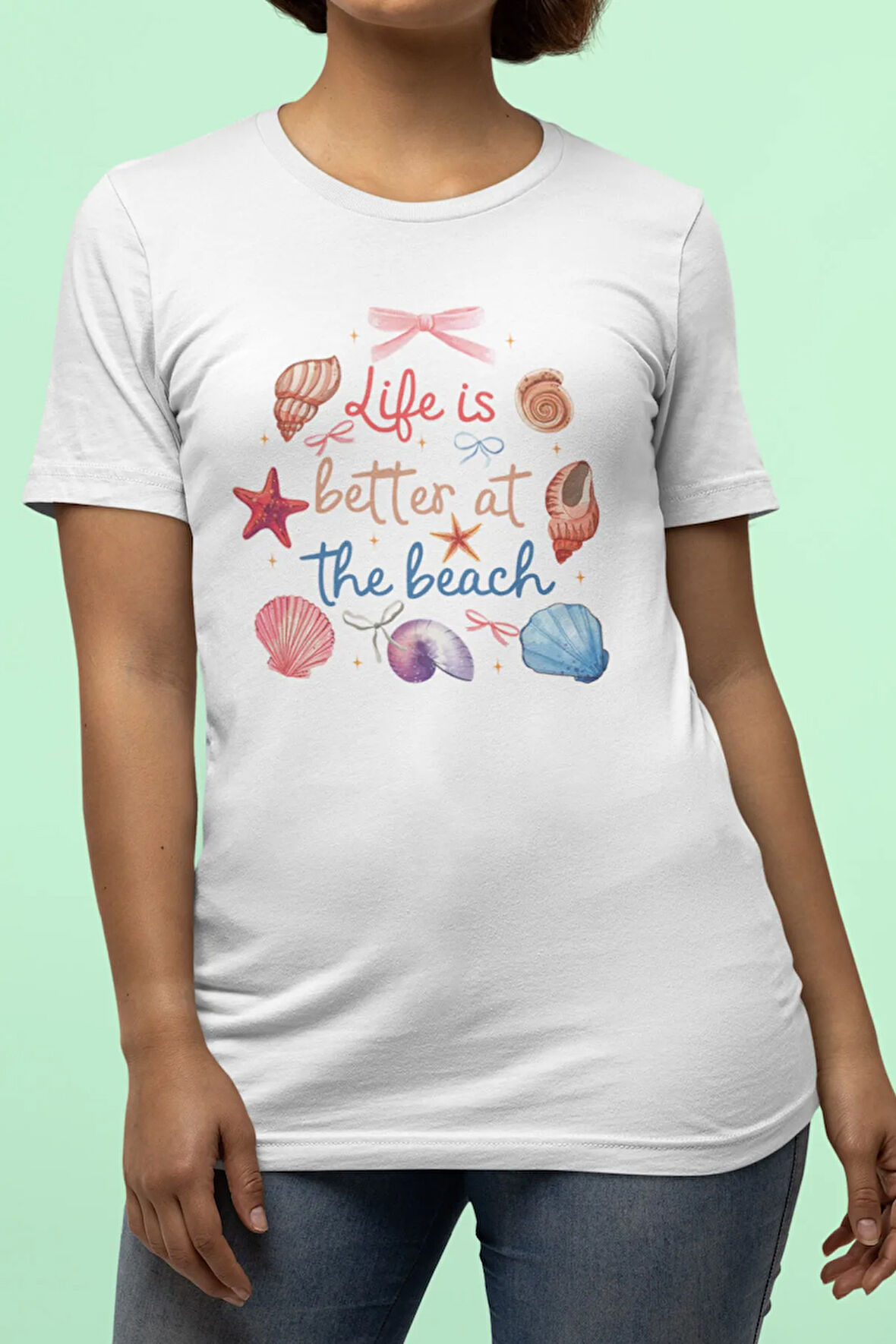 Life İs Better At The Beach Baskılı Yaz Temalı Unisex Regular Fit Pamuklu Beyaz Tişört