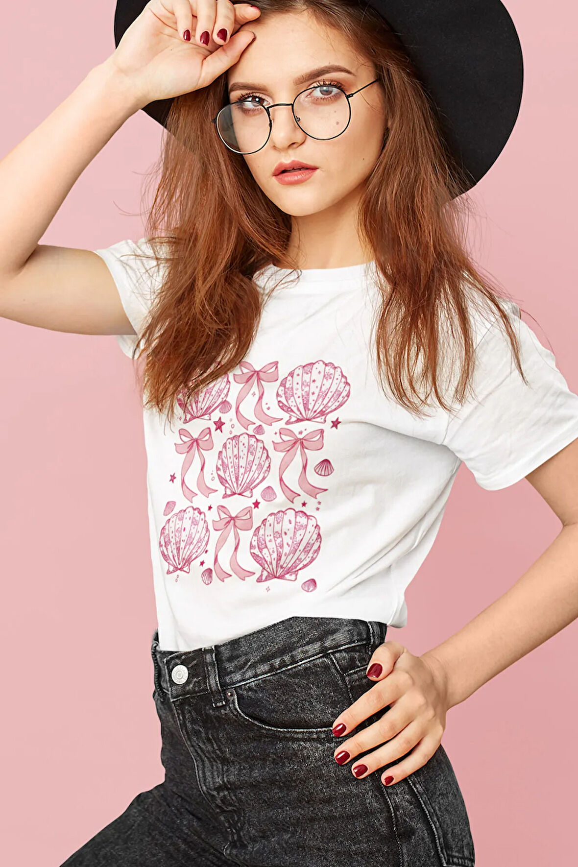 Coquette Seashell Deniz Kabukları Baskılı Yaz Temalı Unisex Regular Fit Pamuklu Beyaz Tişört