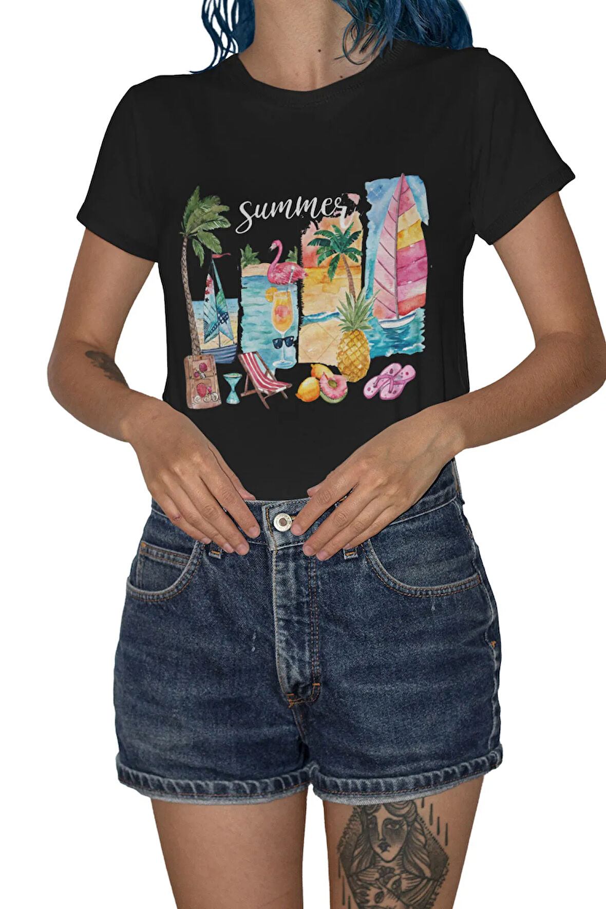 Coquette Summer Baskılı Yaz Temalı Unisex Regular Fit Pamuklu Siyah Tişört