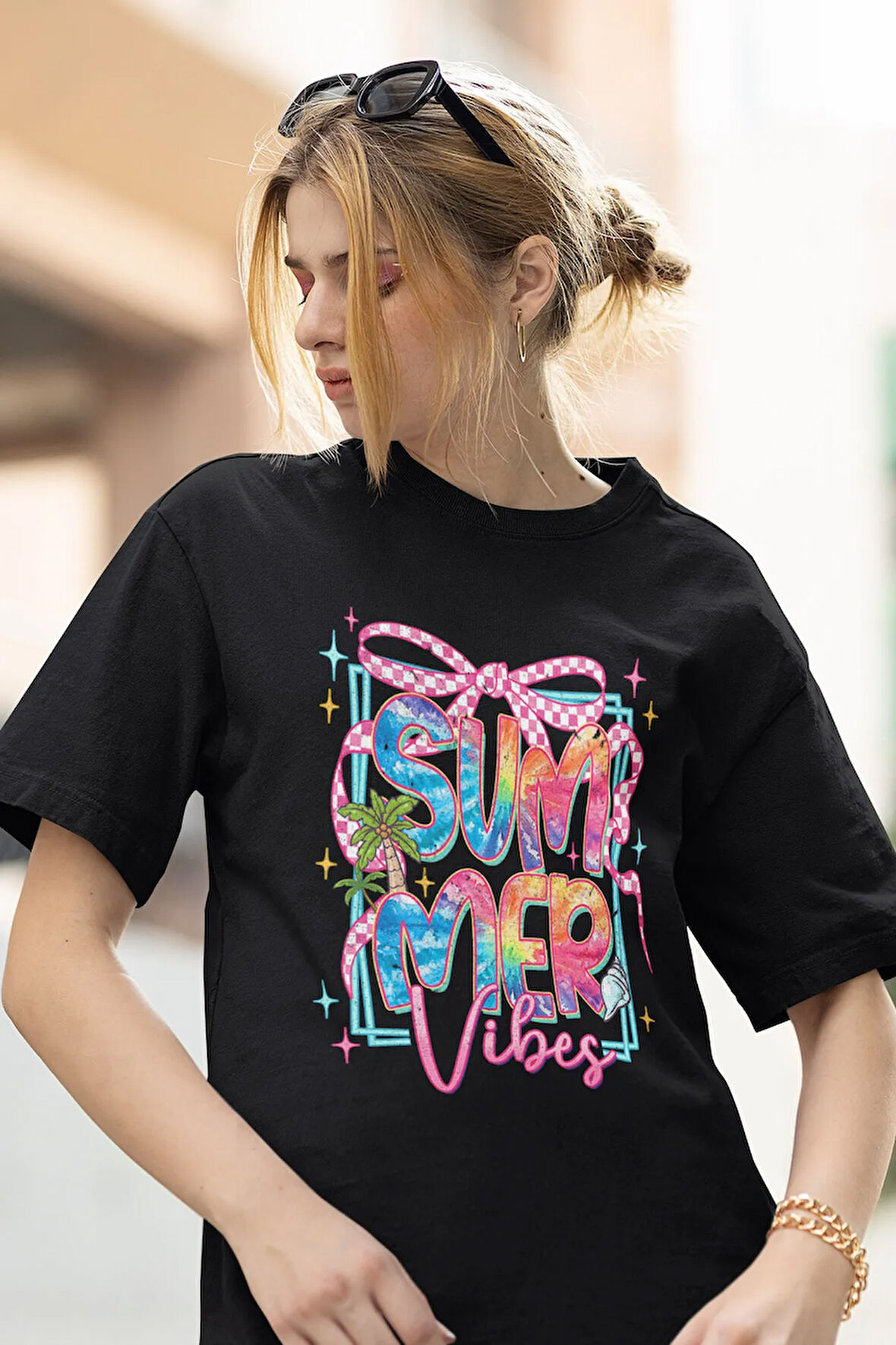 Coquette Summer Vibes Baskılı Yaz Temalı Unisex Regular Fit Pamuklu Siyah Tişört