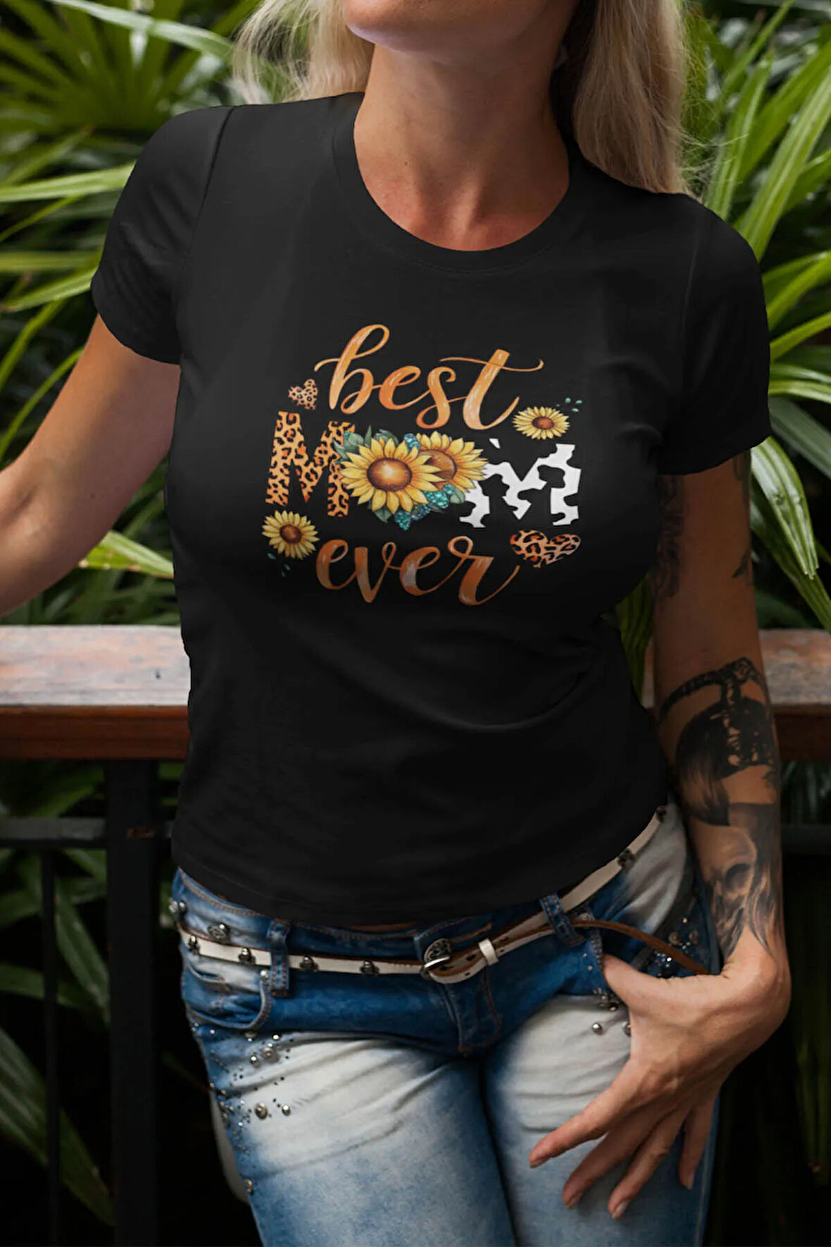 Best Mom Ever Baskılı Anneler Günü Hediyelik Siyah %100 Pamuklu T Shirt