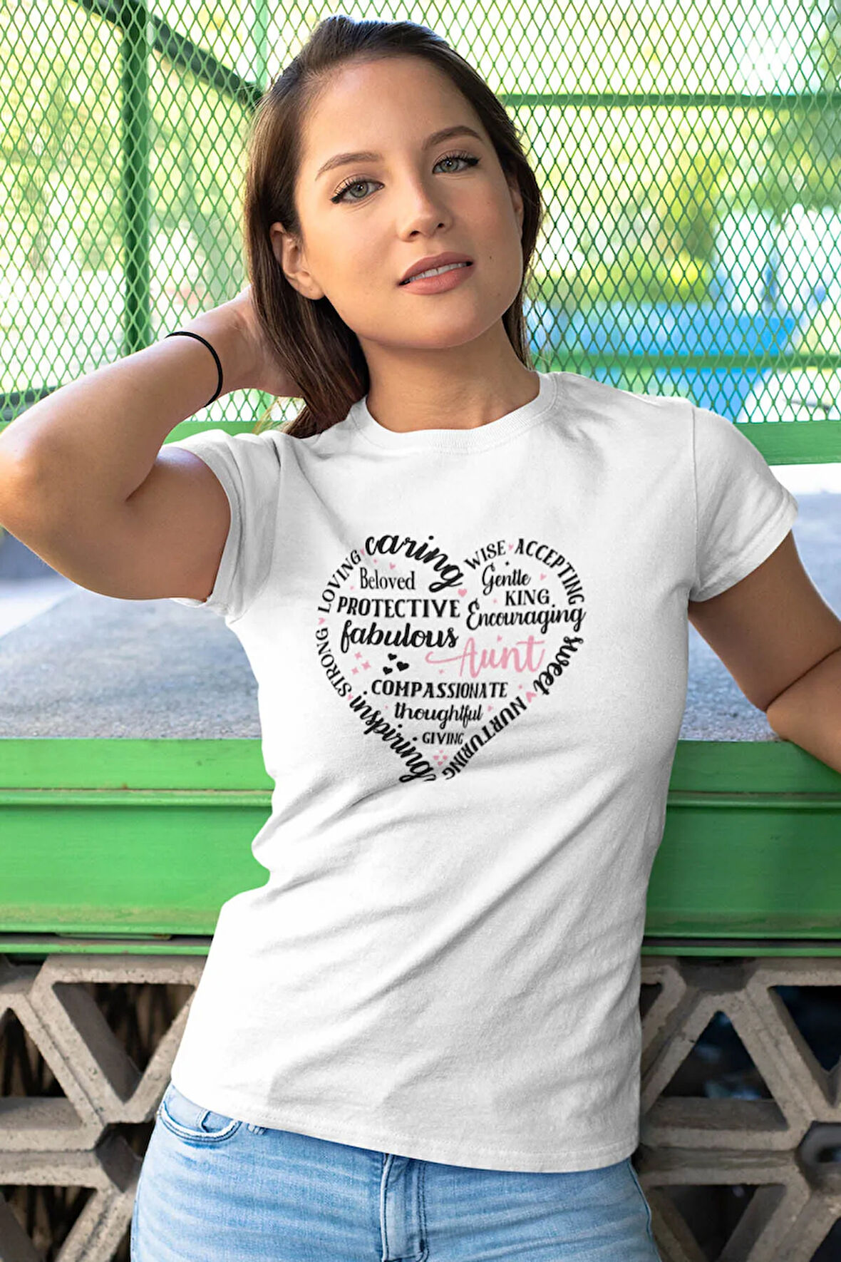 Aunt Heart Shape Baskılı Hala Teyze Hediyelik Beyaz %100 Pamuklu T Shirt