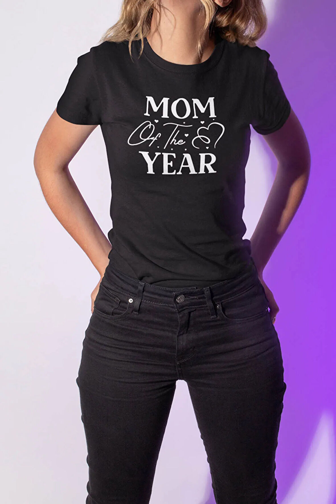 Mom Of The Year Baskılı Anneler Günü Hediyelik Siyah %100 Pamuklu T Shirt