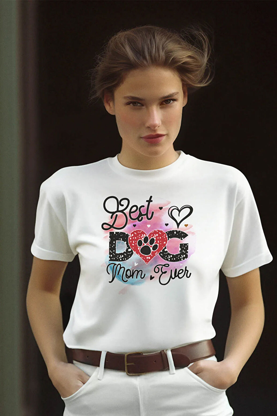 Best Dog Mom Ever No:3 Baskılı Anneler Günü Hediyelik Beyaz %100 Pamuklu T Shirt