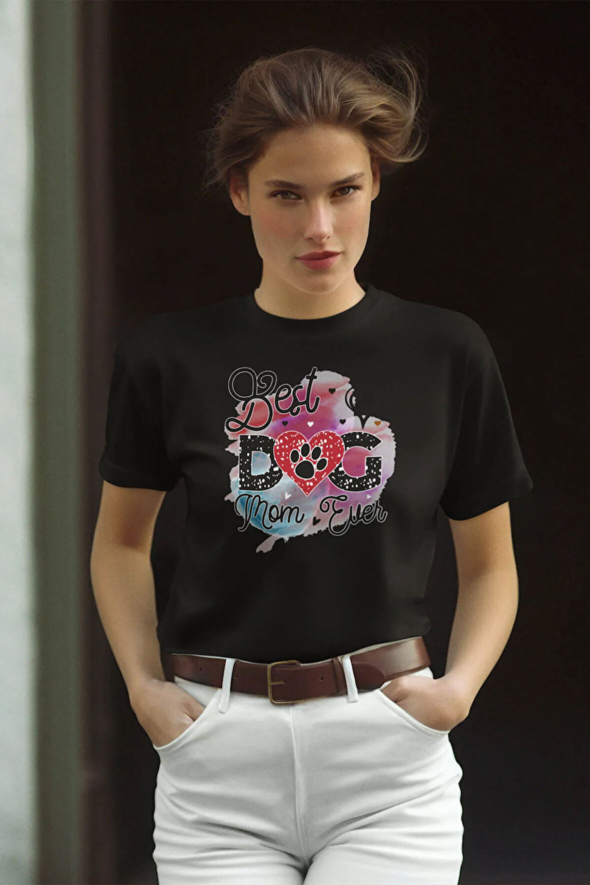 Best Dog Mom Ever No:3 Baskılı Anneler Günü Hediyelik Siyah %100 Pamuklu T Shirt