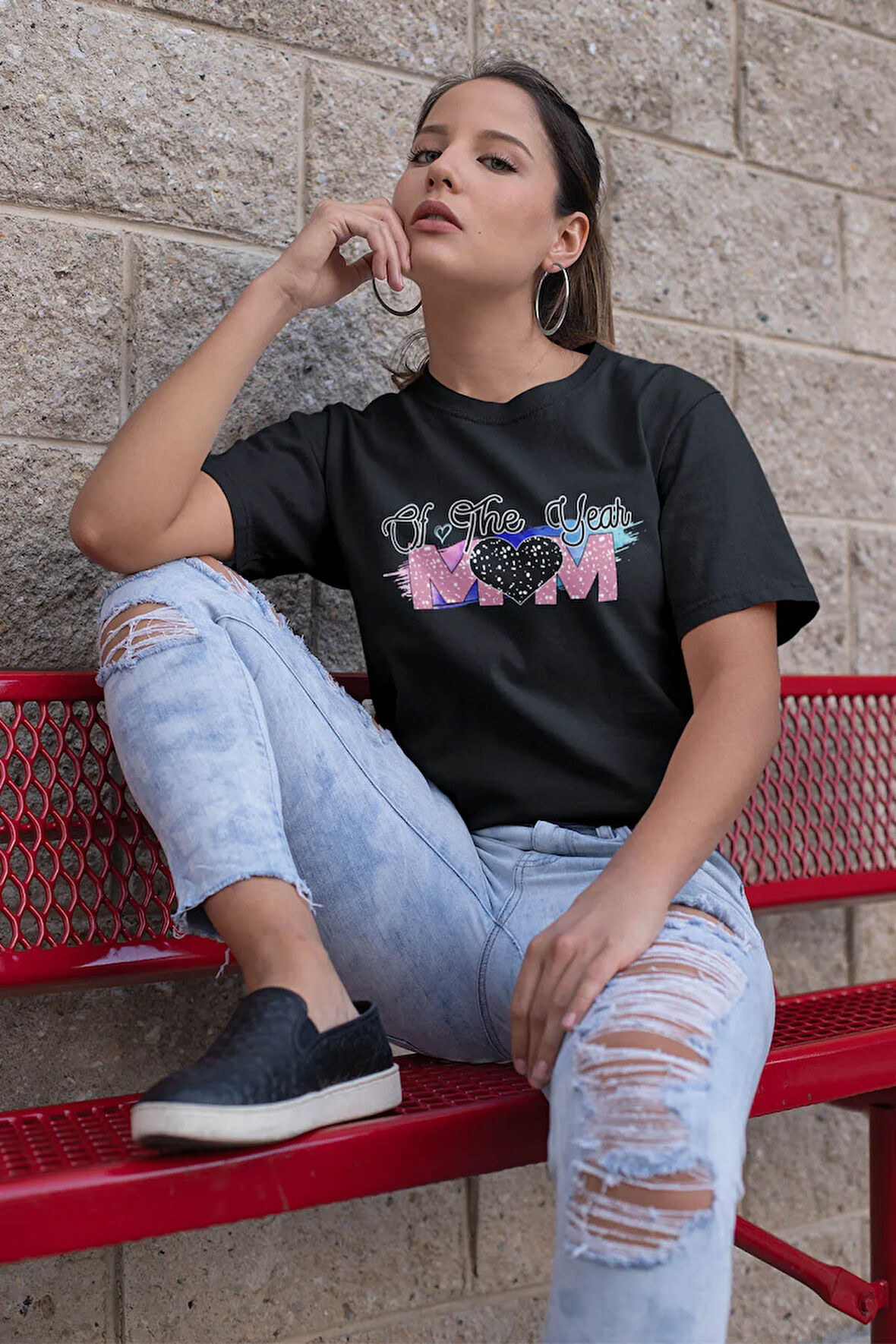 Mom Of The Year No:2 Baskılı Anneler Günü Hediyelik Siyah %100 Pamuklu T Shirt