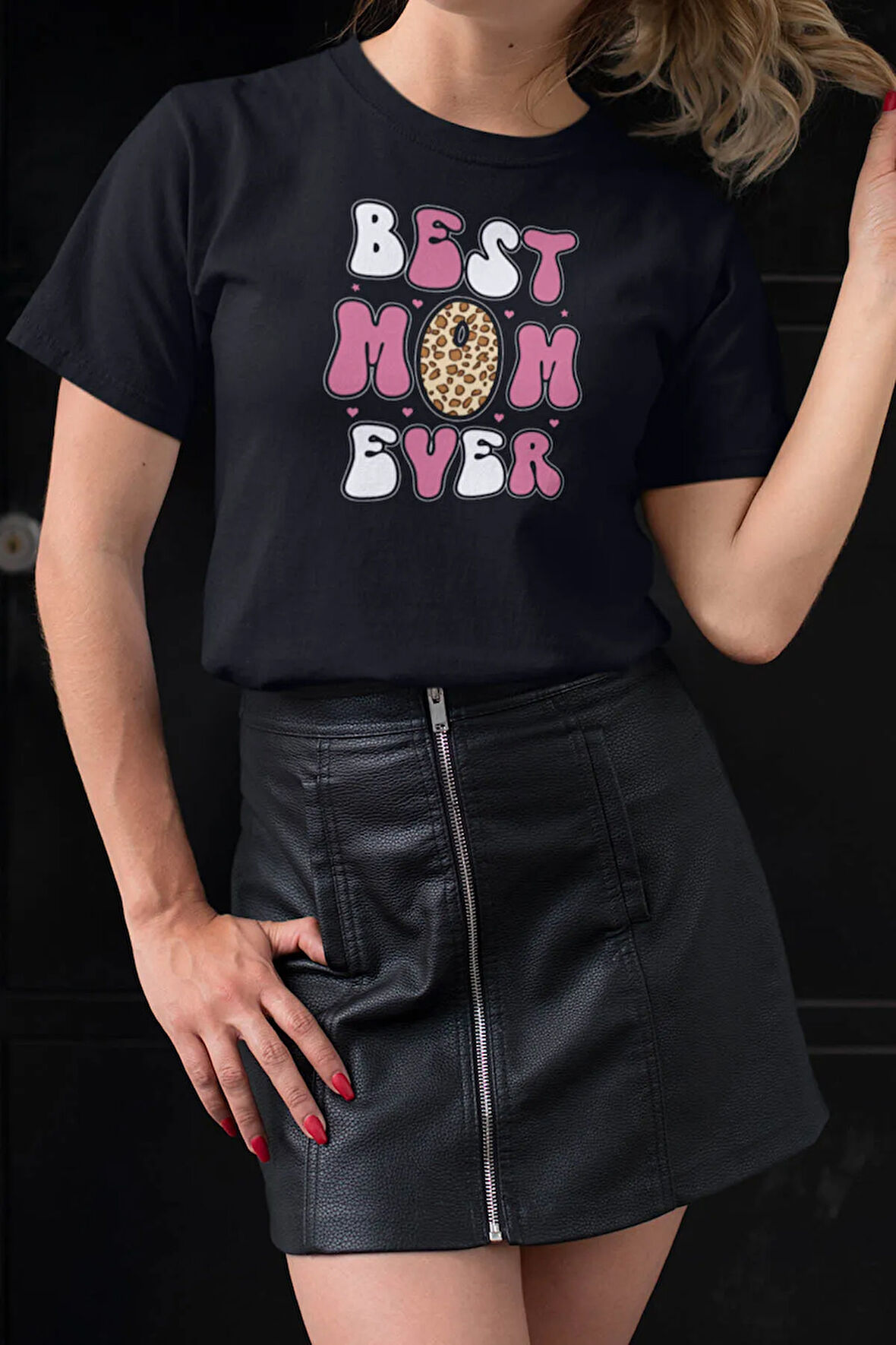 Best Mom Ever No:2 Baskılı Anneler Günü Hediyelik Siyah %100 Pamuklu T Shirt