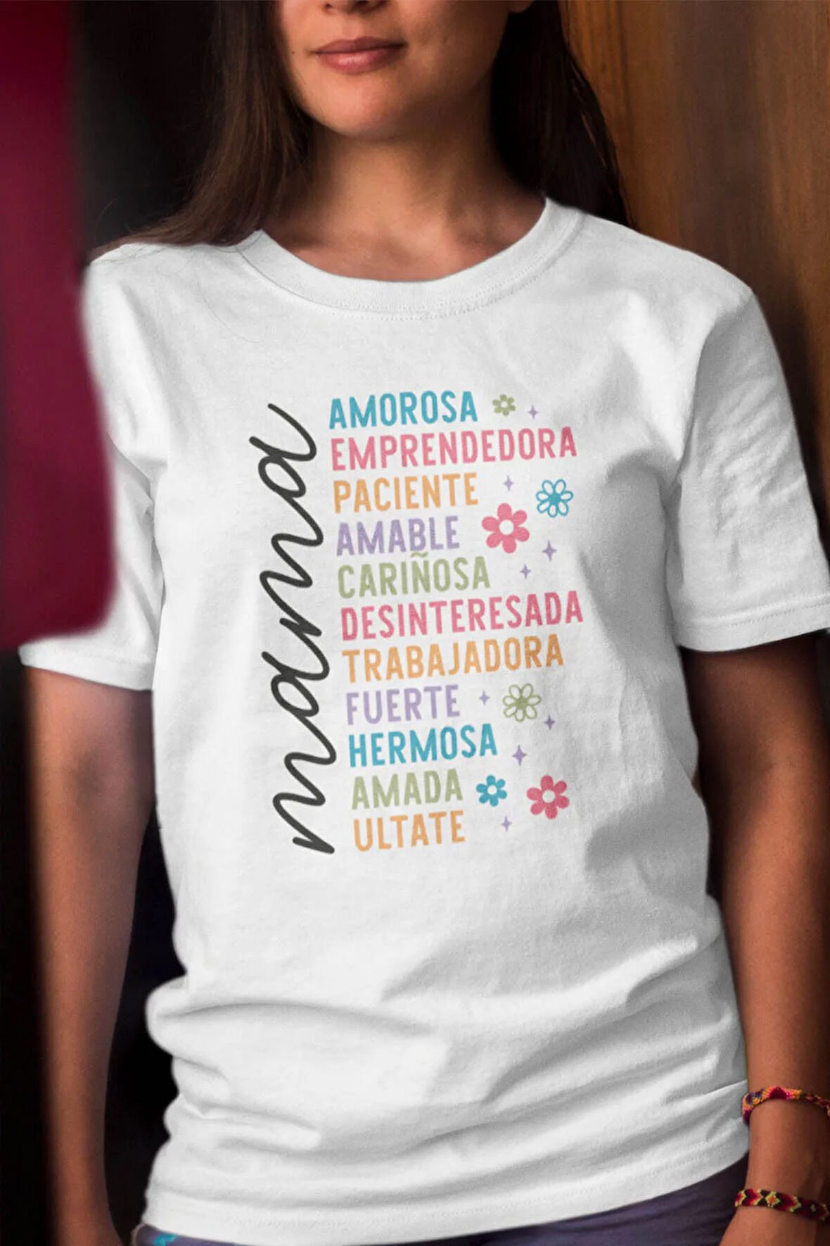 İspanyolca Anne Quotes Baskılı Anneler Günü Hediyelik Beyaz %100 Pamuklu T Shirt