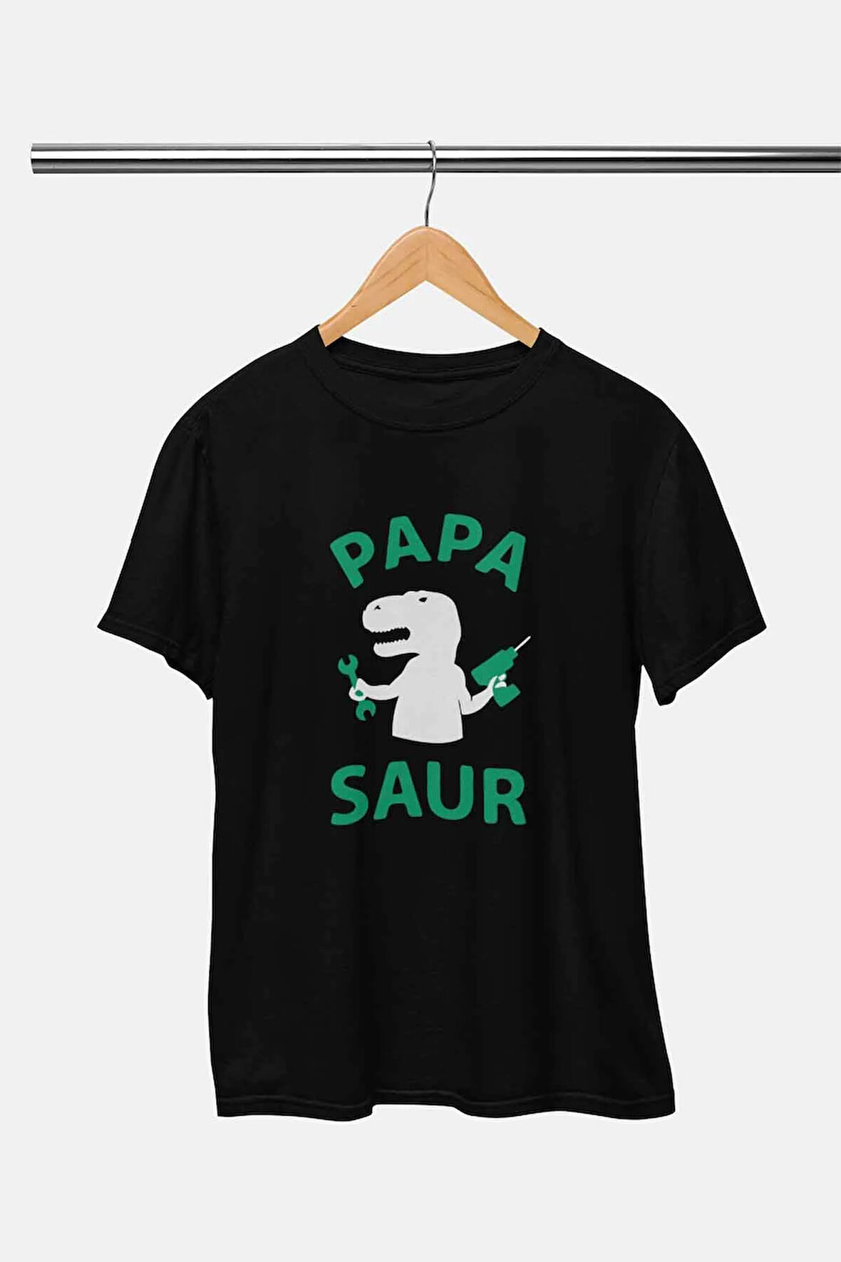 Papasaur Baskılı Babalar Günü Eğlenceli Hediyelik Beyaz Unisex T-Shirt