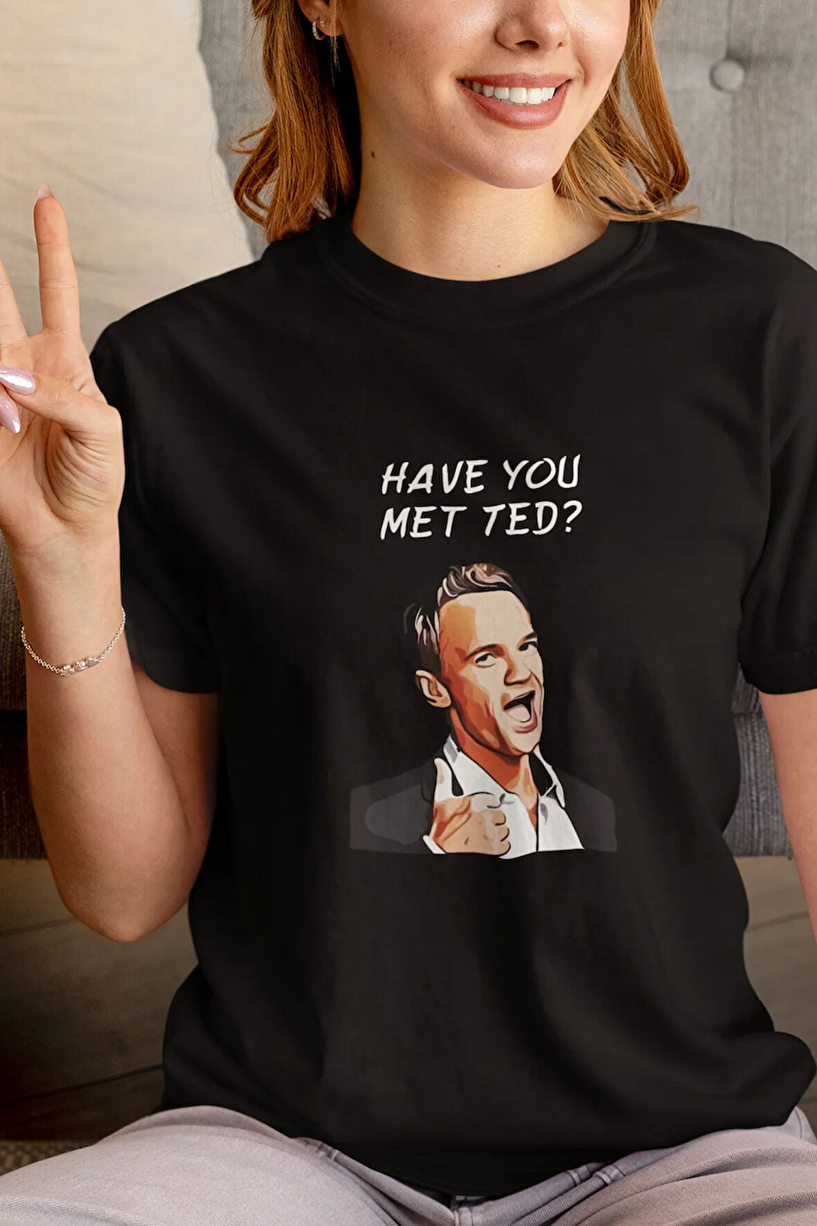 Have You Met Ted HIMYM Barney Stinson Baskılı Eğlenceli Hediyelik Siyah Unisex T-Shirt
