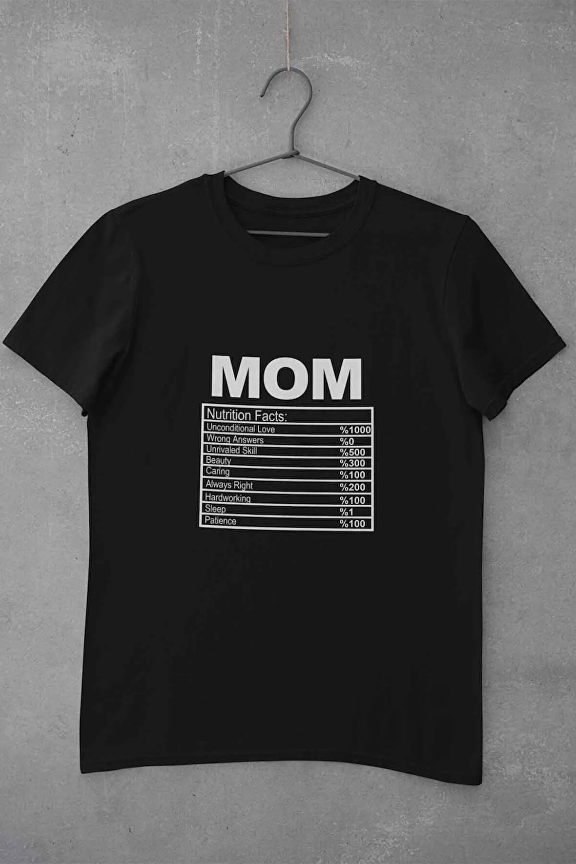 Mom Nutrition Facts Baskılı Anneler Günü Eğlenceli Hediyelik Siyah Unisex T-Shirt