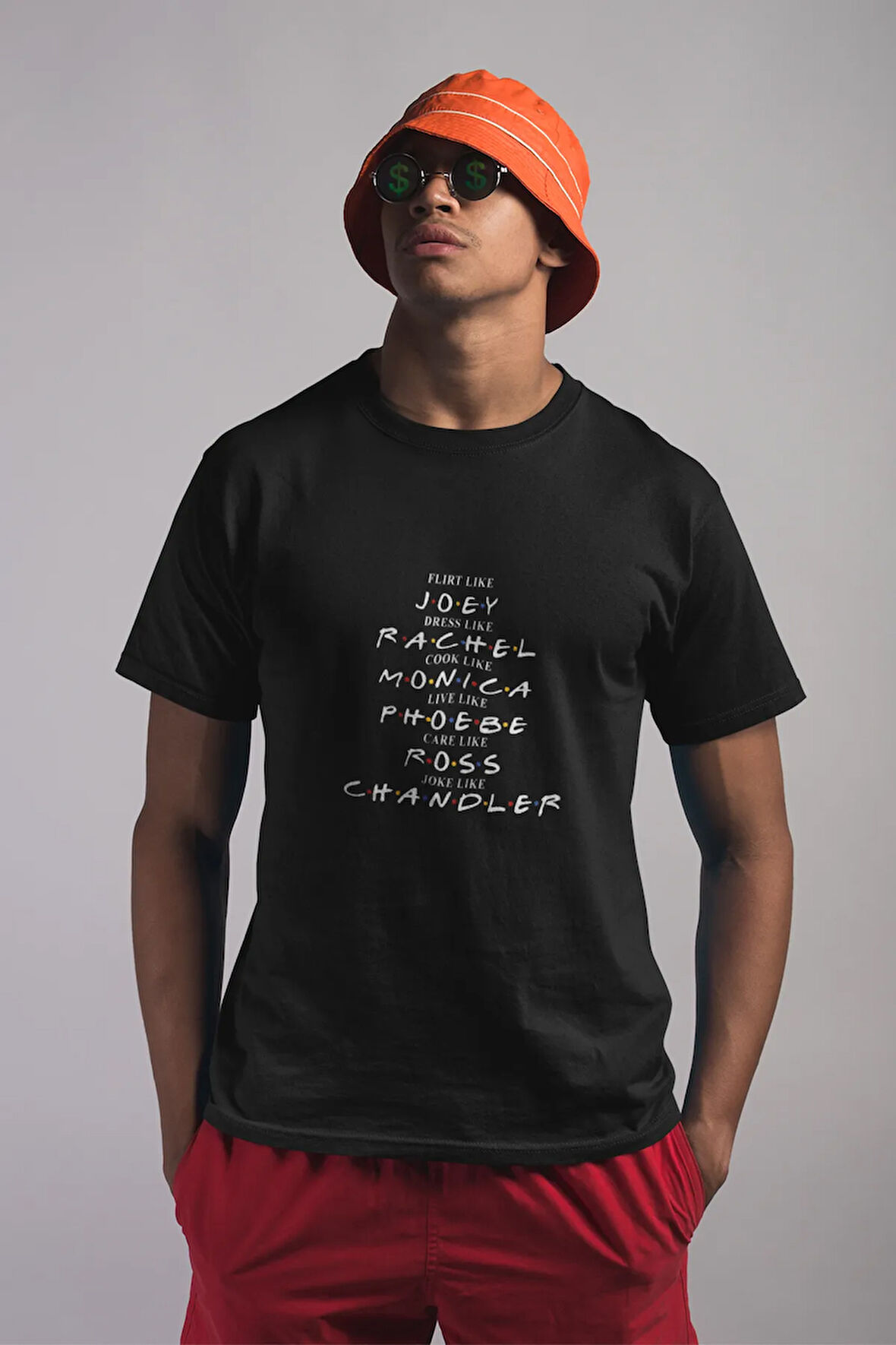 Friends Ross Rachel Joey Phoebe Chandler Monica Baskılı Hediyelik Eğlenceli Siyah Unisex T-Shirt