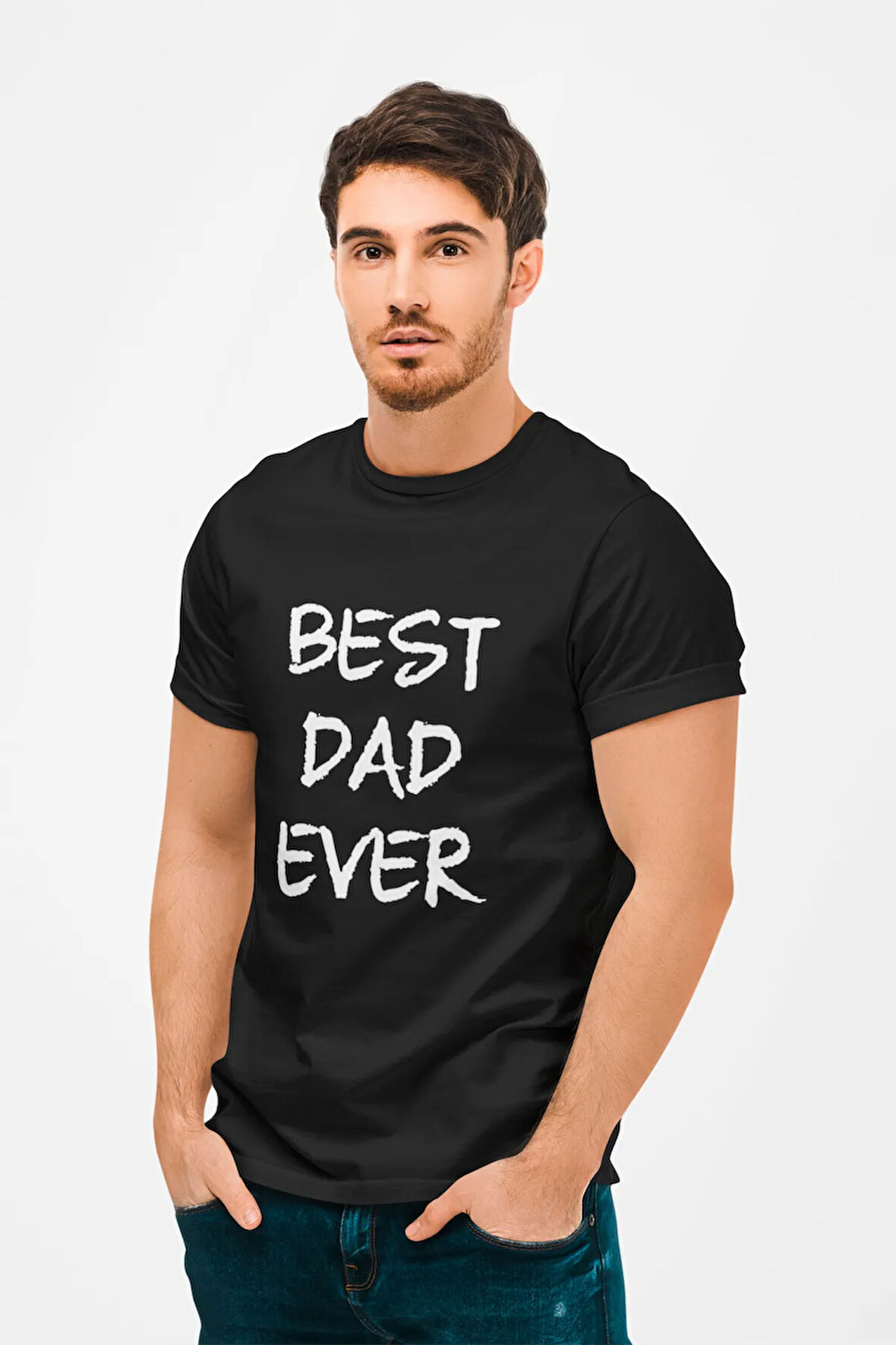Best Dad Ever Baskılı Babalar Günü Doğum Günü Hediyelik Siyah Unisex T-Shirt