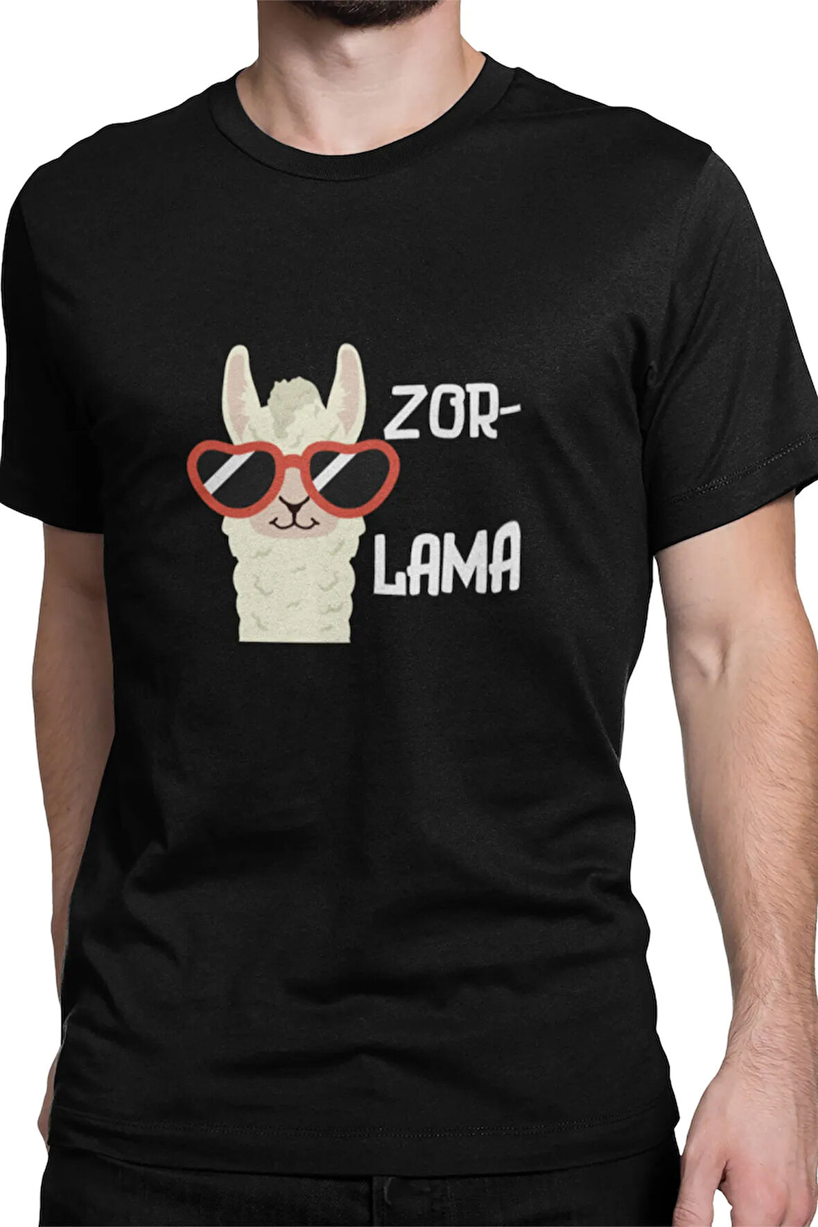 Zorlama-Lama Baskılı Eğlenceli Komik Hediyelik Siyah Unisex T-Shirt