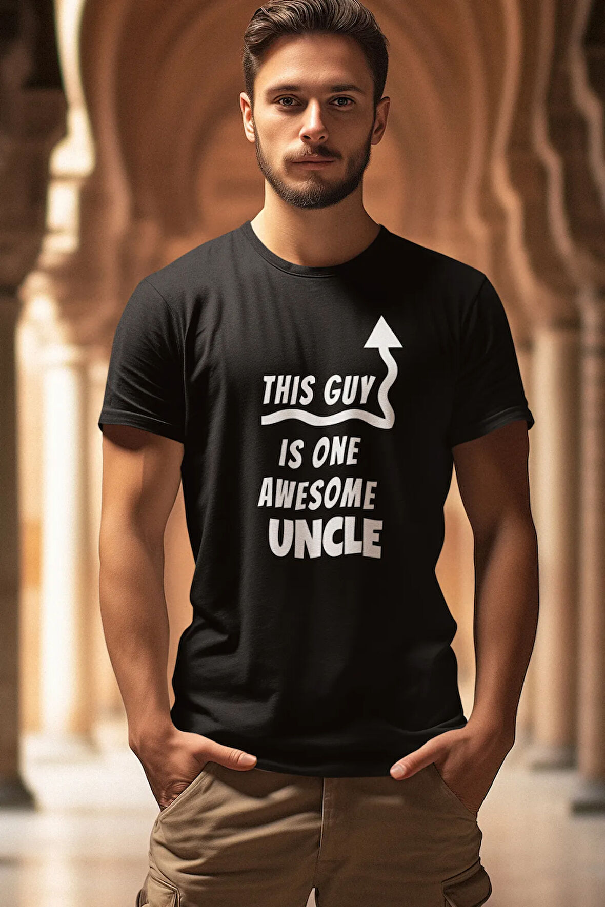 This Guy Is One Awesome Uncle Baskılı Amca Dayı Hediye %100 Pamuk Siyah Tişört