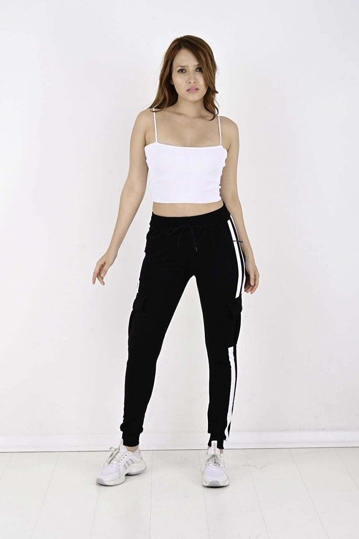 2 Iplik Yanları Şeritli,kargo Cepli Kadın Eşofman Altı-8831