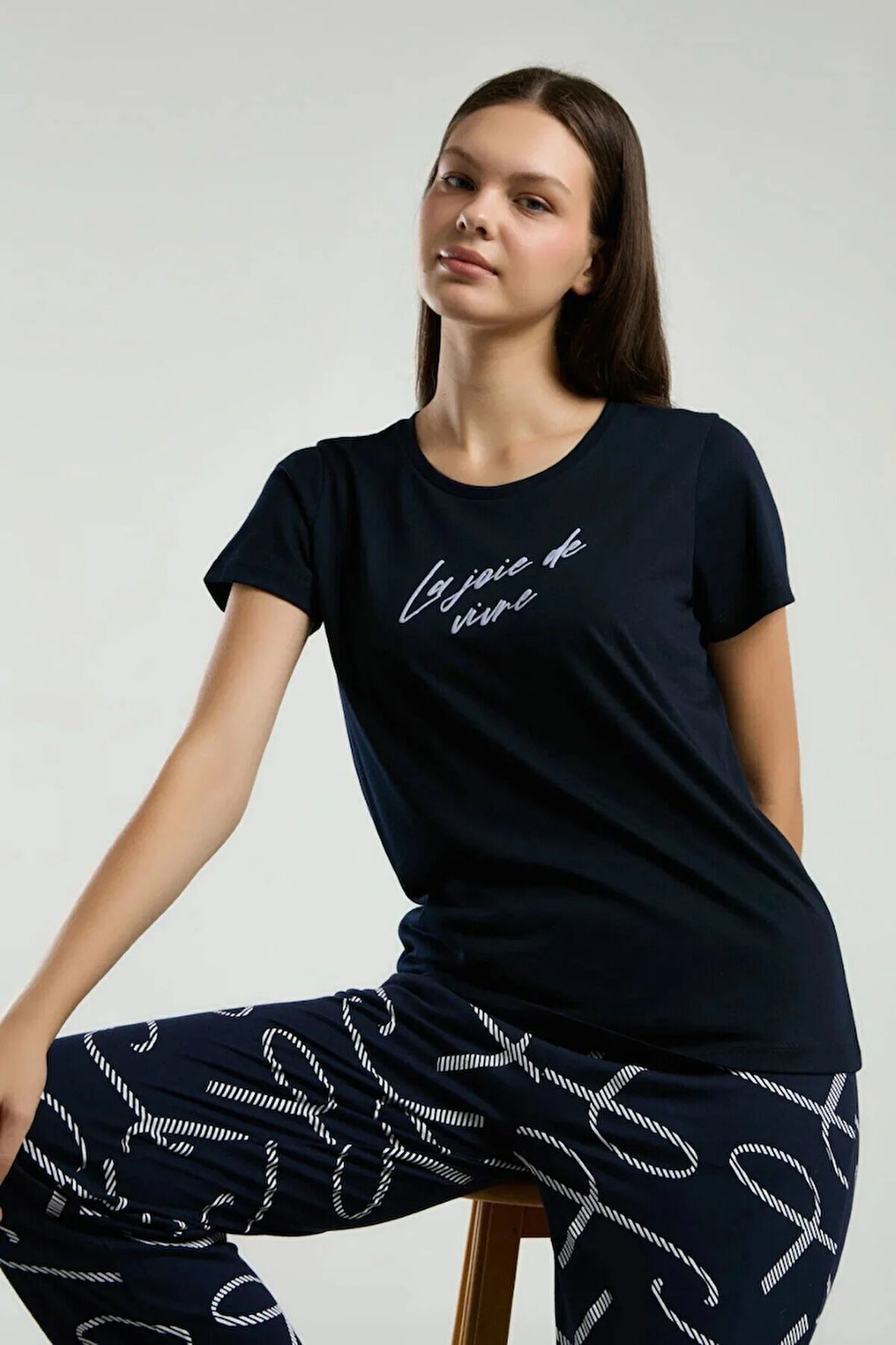 Kadın Viskon Bisiklet Yaka Kısa Kol Pijama Takım Q3K2K32