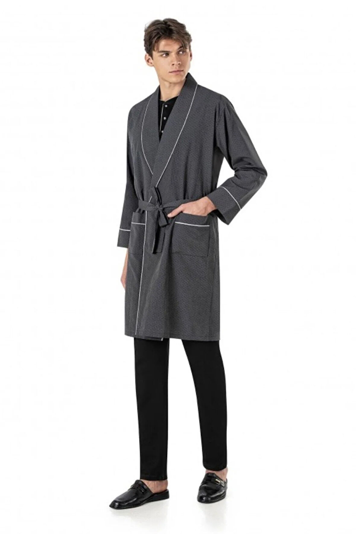 Erkek %100 Pamuklu Pijama Takımı Robdöşambırlı 5'li Kutulu Damat Çeyiz Seti Q6.U.6O8.K.1.KA