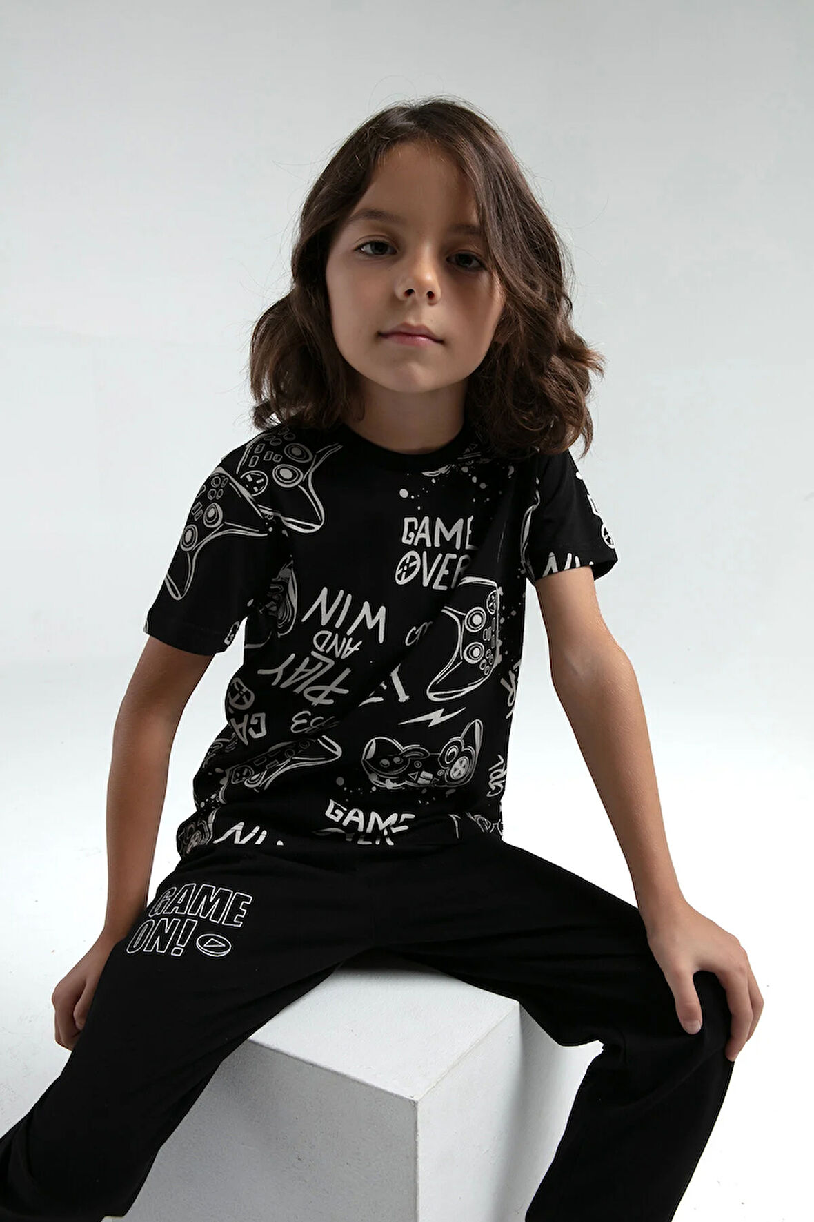 Erkek Çocuk Siyah %100 Pamuklu Pijama Takım