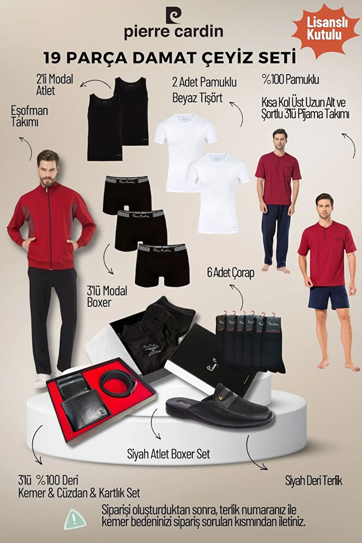 Erkek Lisanslı Kutulu Bordo 19'lu Damat Çeyiz Seti QÇS.6EY.TK.Z4K68.19.L