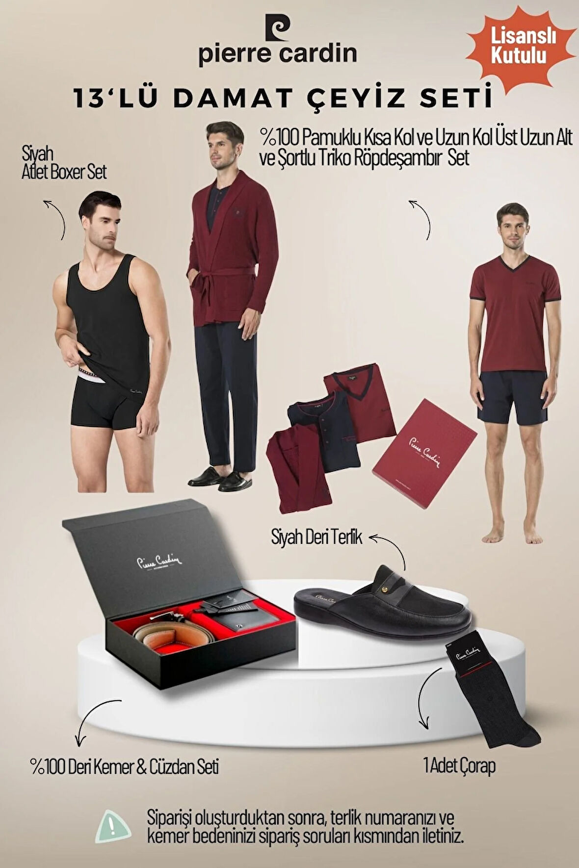 Erkek Lisanslı Kutulu Bordo 13'lü Damat Çeyiz Seti QÇS.6EY.TK.Z6K06.13.L