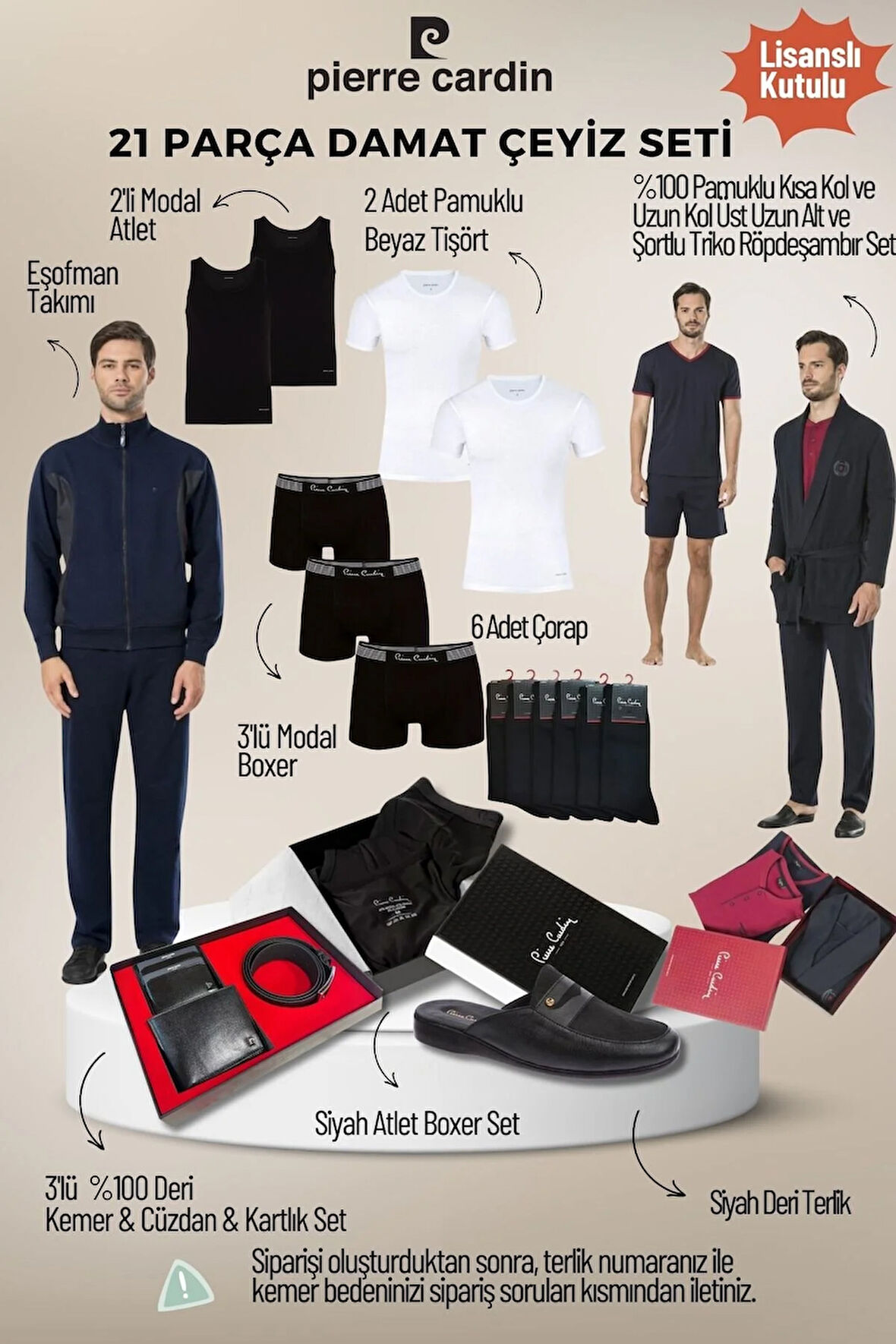 Erkek Lisanslı Kutulu Lacivert 21'li Damat Çeyiz Seti QÇS.6EY.TK.Z6K06.21.L