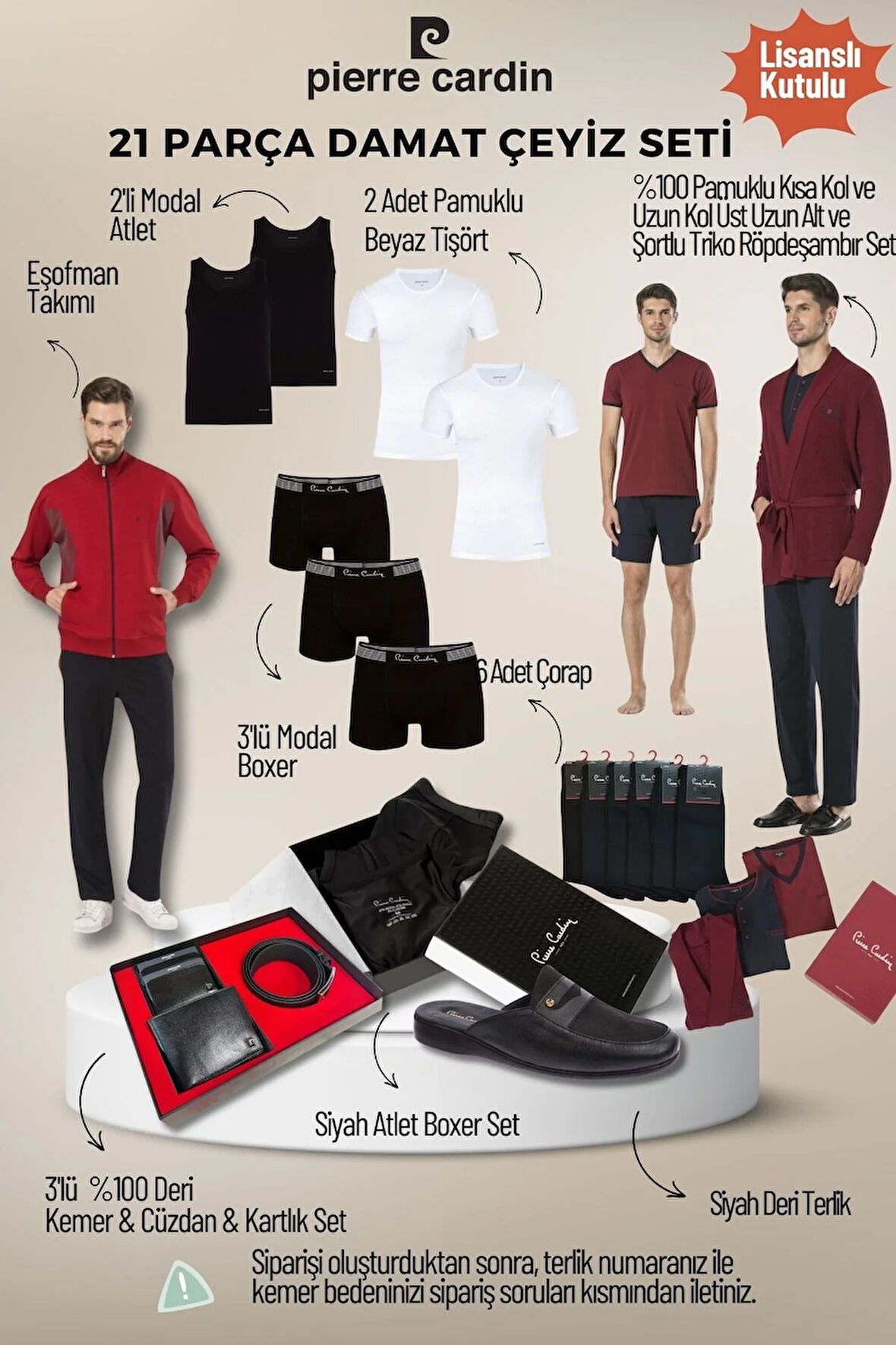 Erkek Lisanslı Kutulu Bordo 21'li Damat Çeyiz Seti QÇS.6EY.TK.Z6K06.21.L