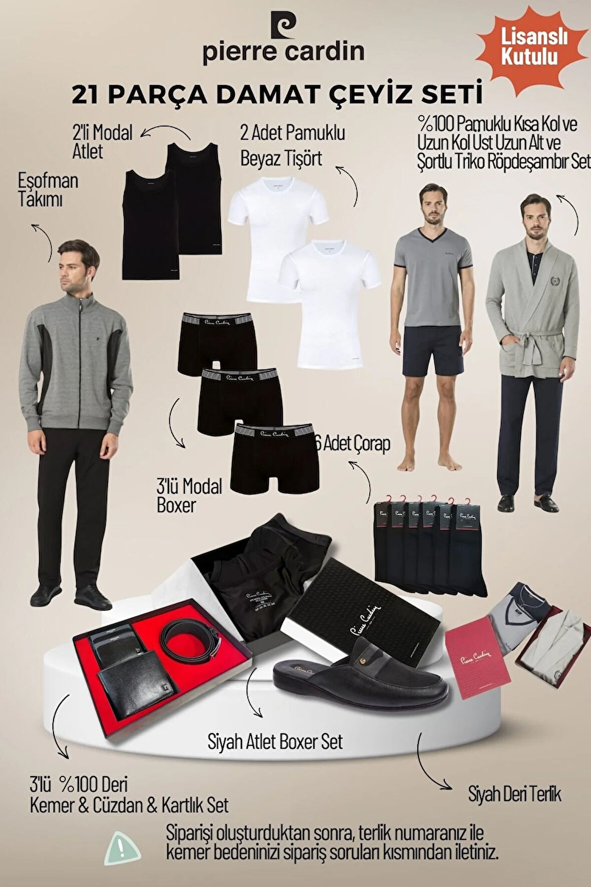 Erkek Lisanslı Kutulu Gri 21'li Damat Çeyiz Seti QÇS.6EY.TK.Z6K06.21.L