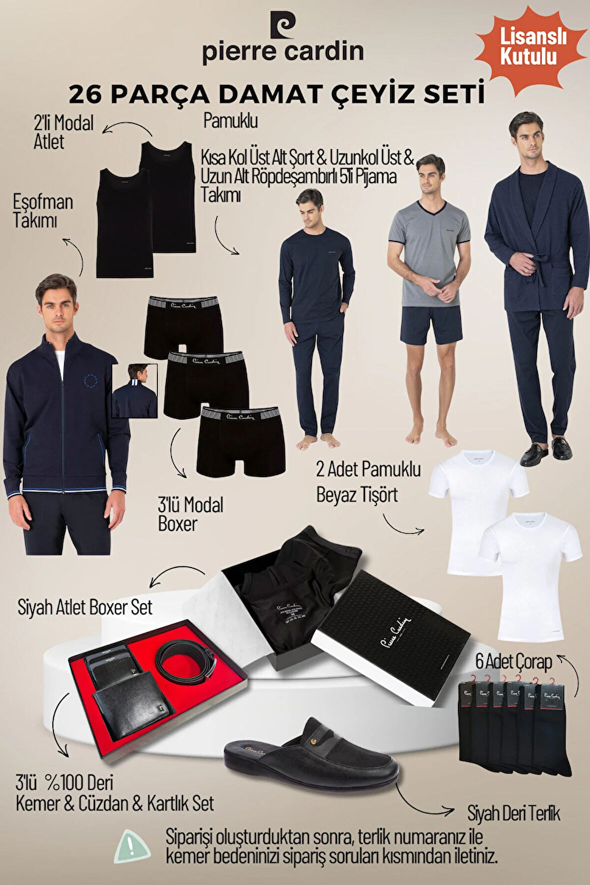 Erkek Yeni Sezon Lisanslı Kutulu Lacivert 26'lı Damat Çeyiz Seti QP6S7K5E1ITKE.26L