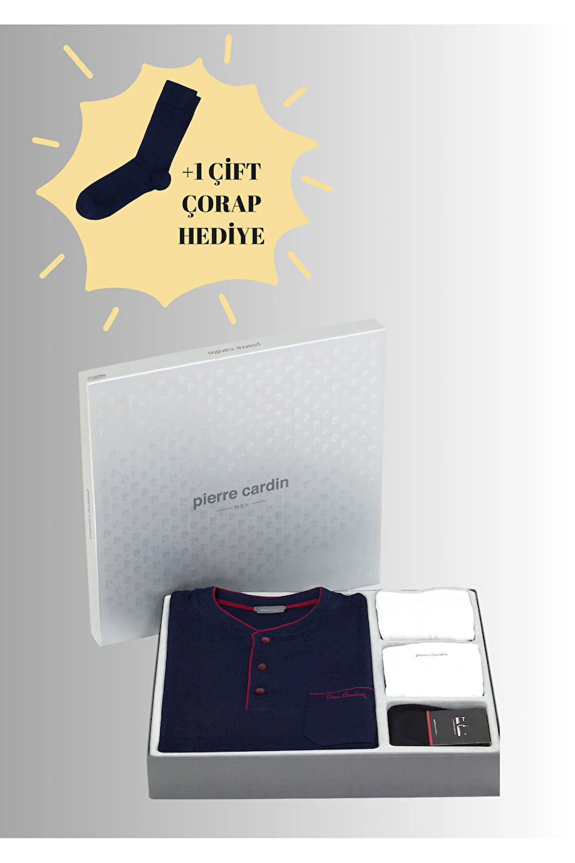 Pamuklu Lacivert 5'li Özel Kutulu Damat Çeyiz Seti (+1 Çift Çorap Hediyeli) 3SQ1EK1KT1.5.L