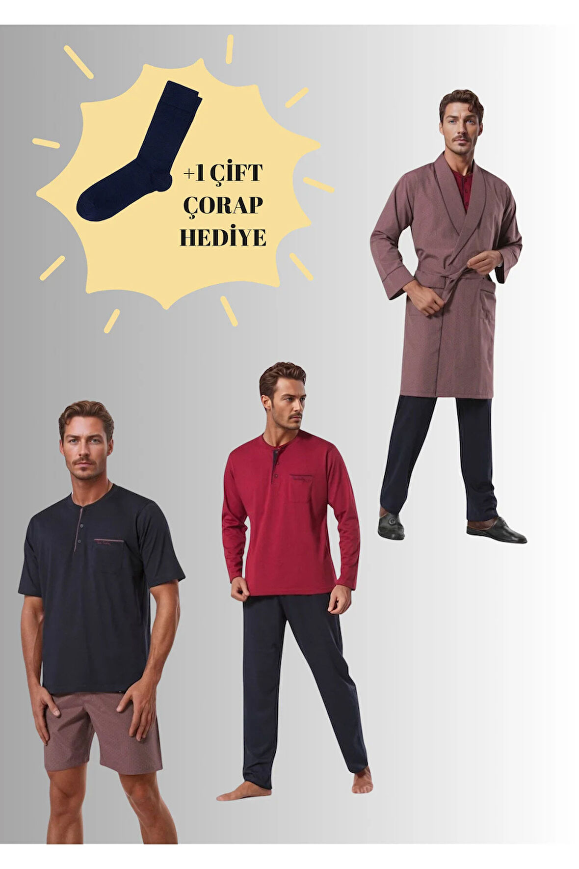 %100 Pamuklu Bordo Robdöşambırlı Kutulu Damat Çeyiz Seti (1 Çift Çorap Hediyeli) 6PQI6EKR7RKE1.6L