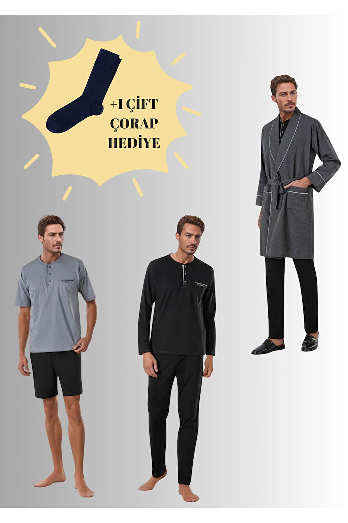 %100 Pamuklu Siyah Robdöşambırlı Kutulu Damat Çeyiz Seti (1 Çift Çorap Hediyeli) 6PQI6EKR7RKE1.6L