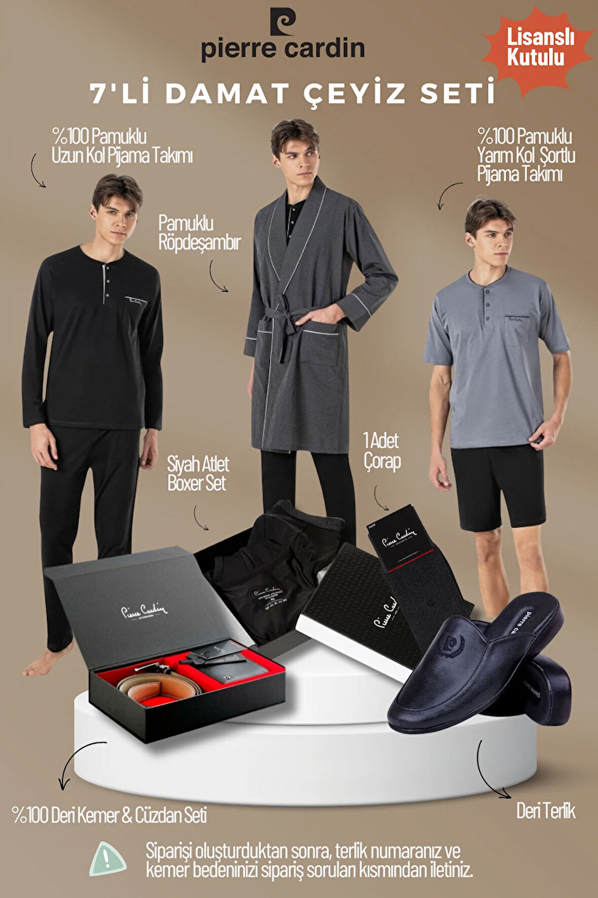 Erkek Lisanslı Kutulu Siyah 7'li Damat Çeyiz Seti