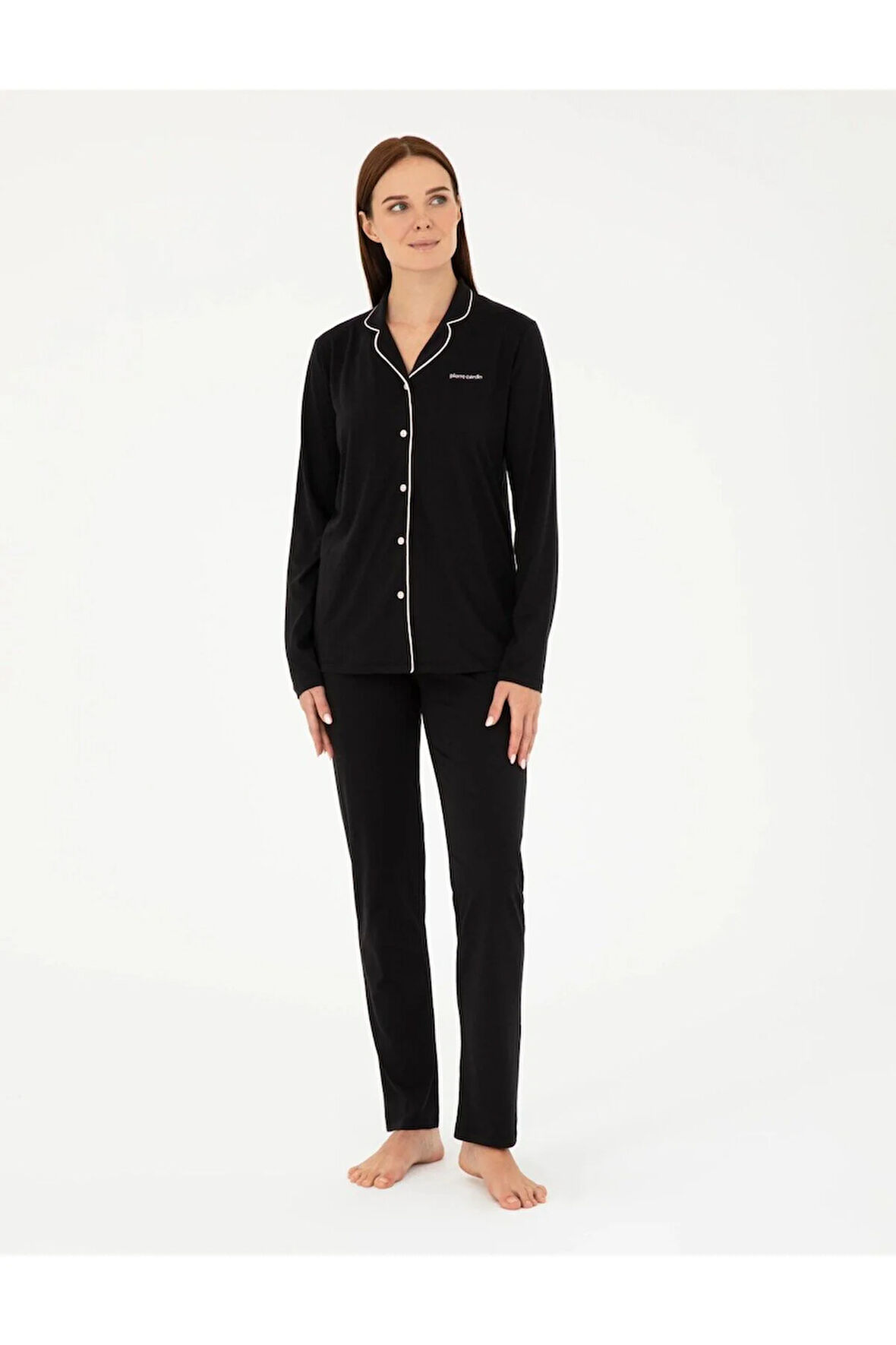 Kadın Siyah Pamuklu Modal Boydan Patlı Kutulu Pijama Takımı Q8.U.8O.K2.K.A8.P.C