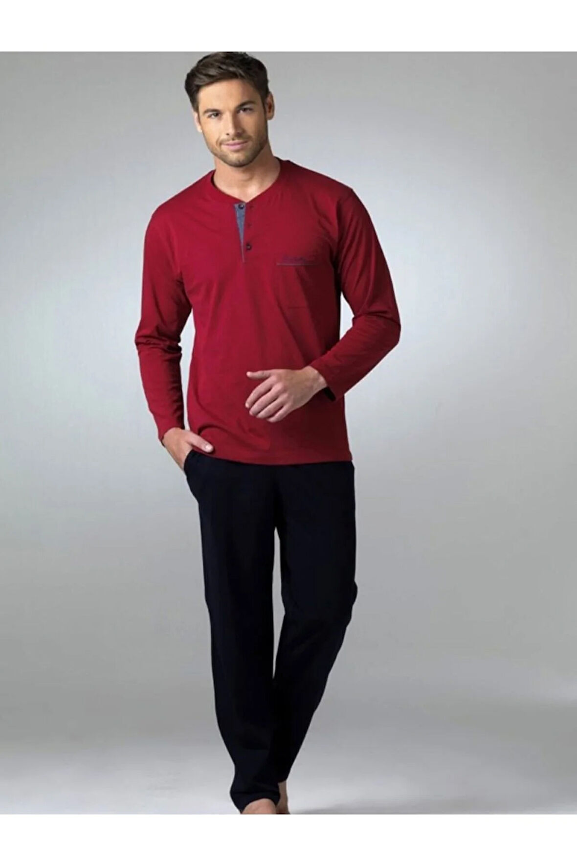 Erkek Uzun Kol Damat Çeyiz Bordo Pijama Takım