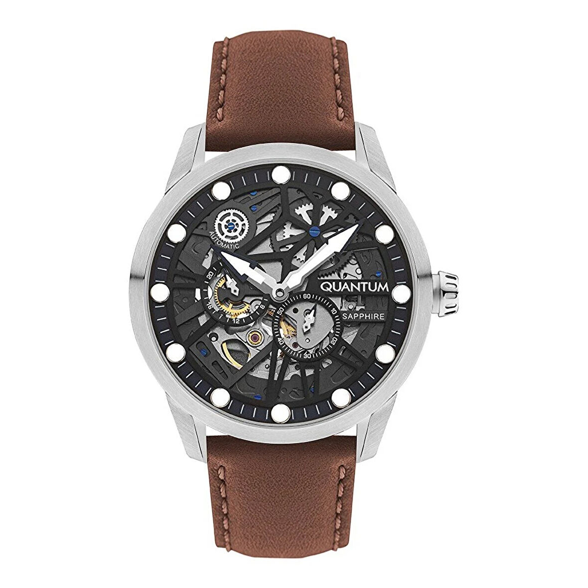 Quantum QMG1120.395 Erkek Kol Saati | 46MM, Otomatik Mekanizma, Safir Cam, 10 ATM, Kahverengi Deri Kordon