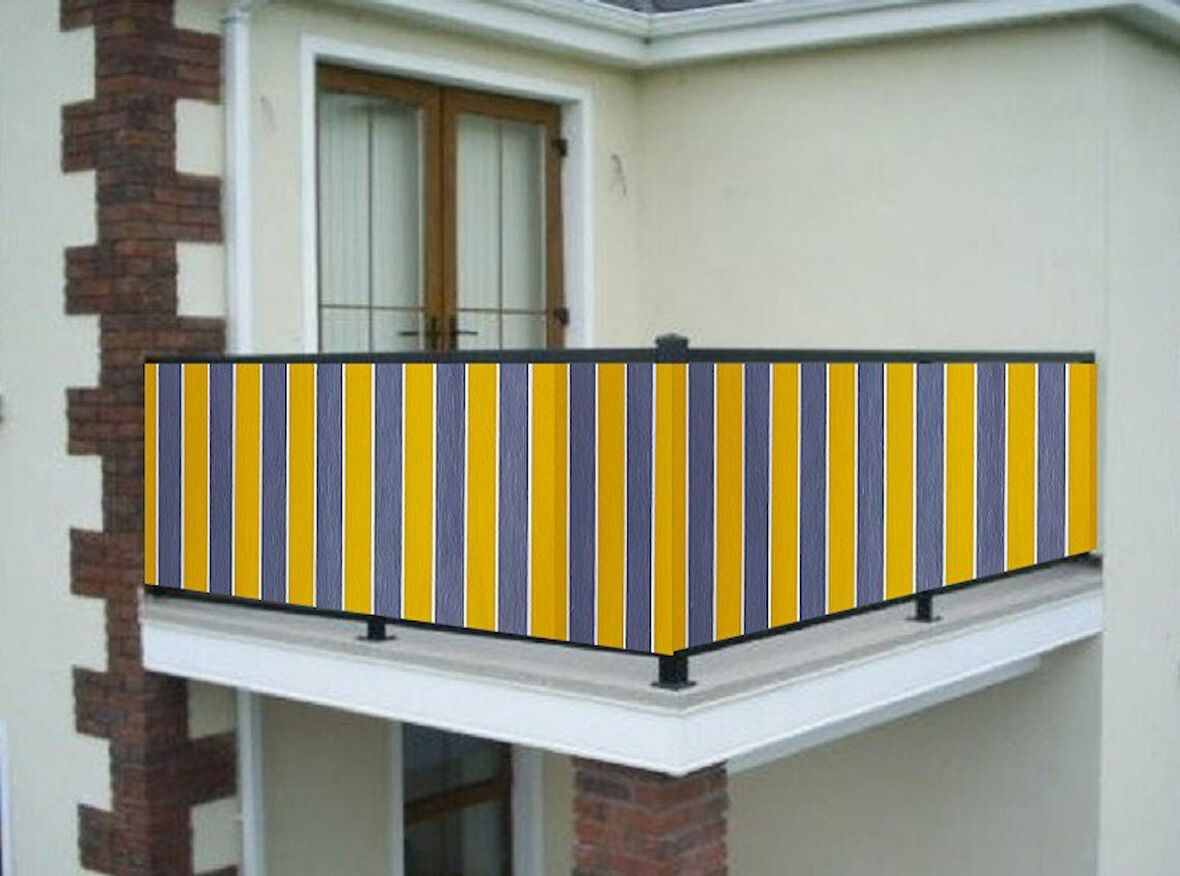 CEYLAN Home Balkon Demir Perdesi Kuş Gözü Sarı Gri Çizgili Ölçü Seçenekli