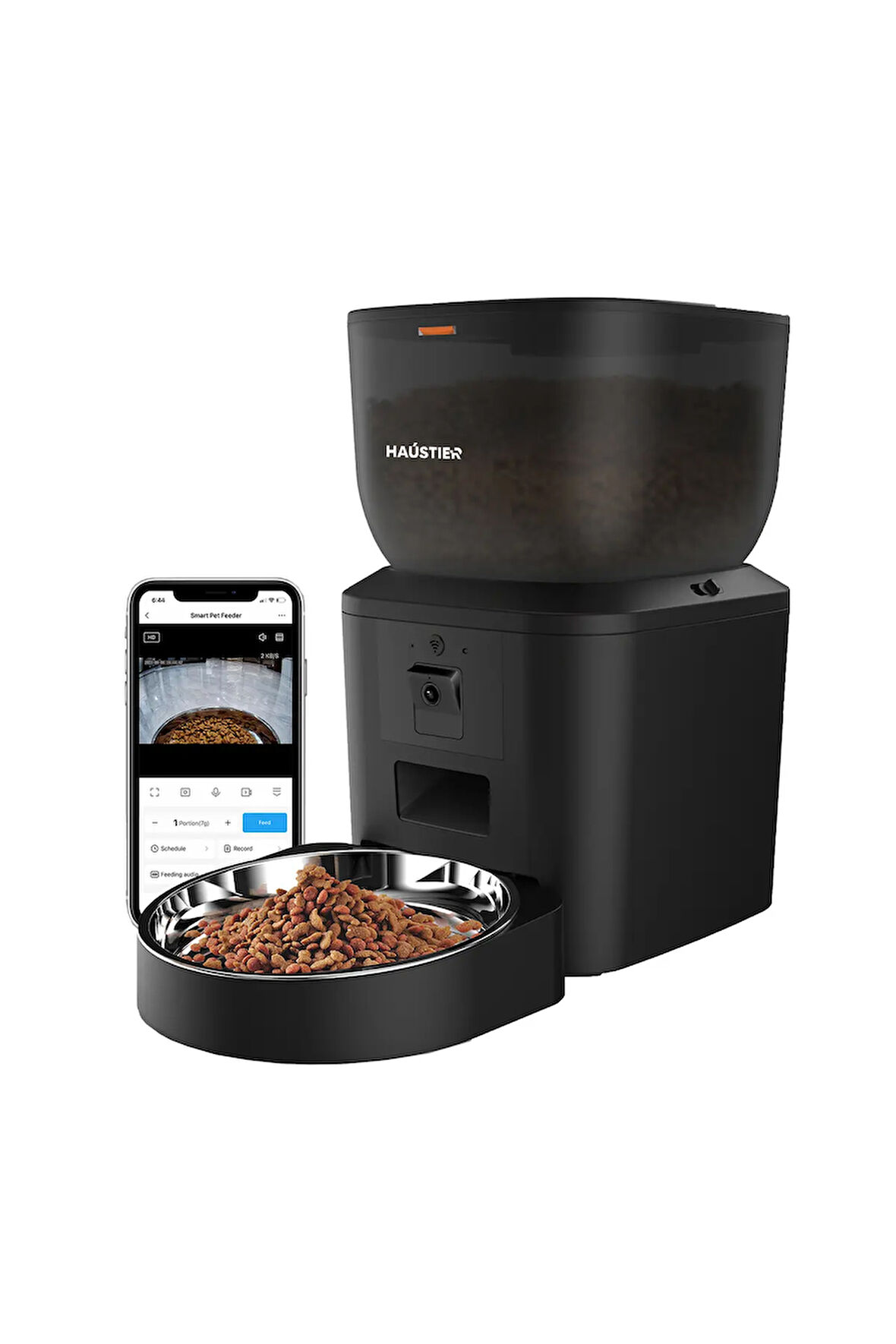 QQ029 Kameralı 1080P Gece Görüş, Akıllı Kedi Köpek Mama Kabı, 2.4Ghz/5Ghz, 4Lt, Metal Kase