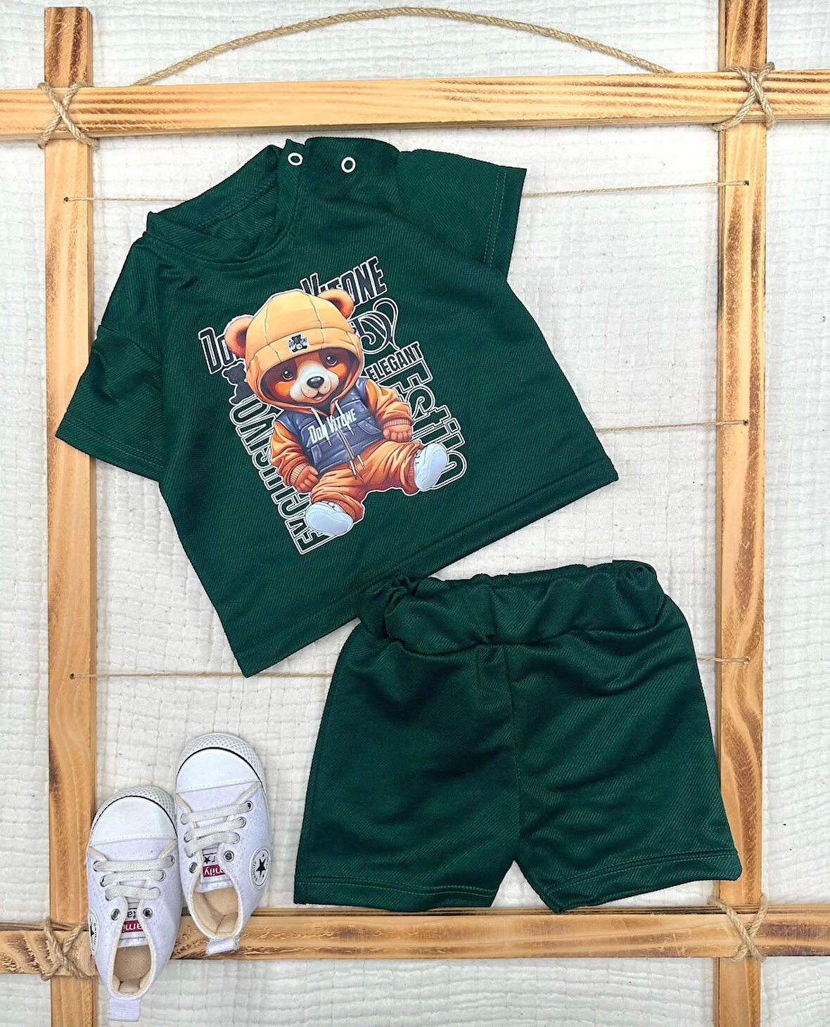 9-12-18-24 Ay Dansçı Ayıcık Baskılı Şortlu Kısa Kollu Tişört 2li Erkek Bebek Takımı