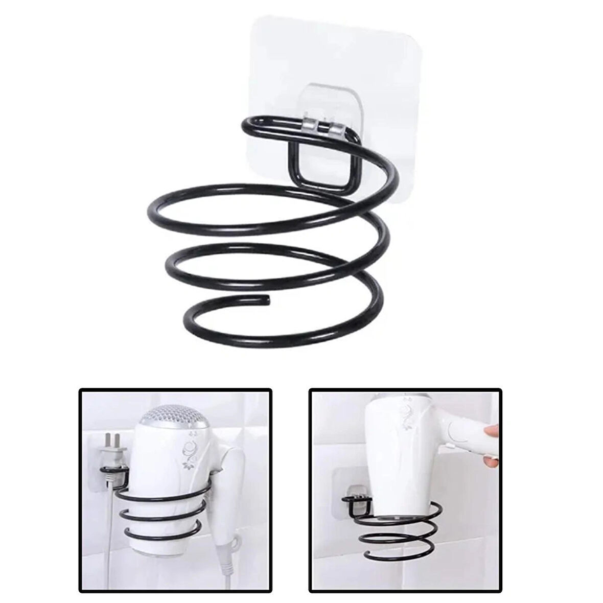Microcase Yapışkanlı Spiral Yaylı Saç Kurutma Fön Makinası Tutucu Askılığı - SİYAH AL4816