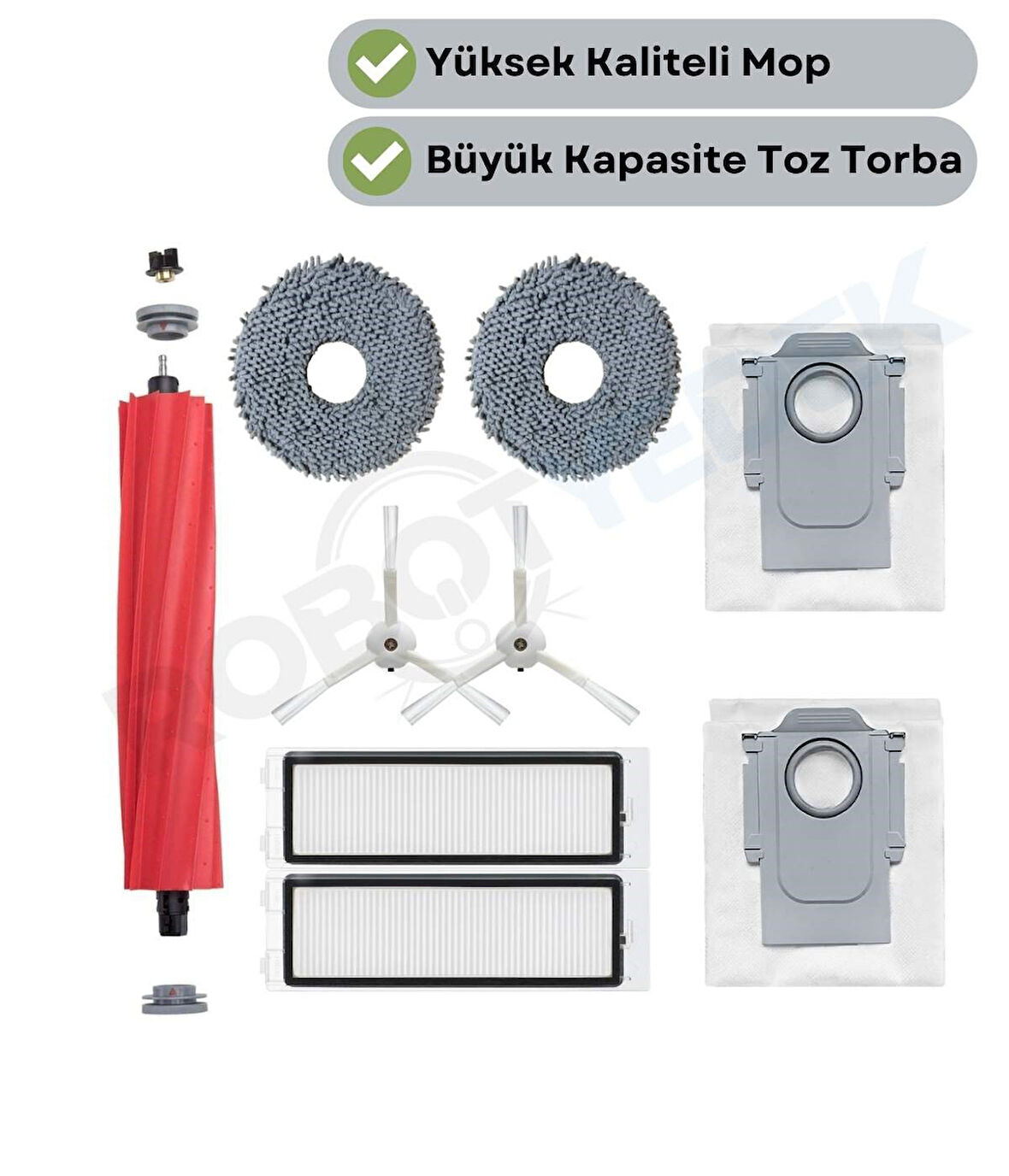 Roborock QRevo(DİKKAT! S,PRO,MAXV DEĞİL!) Uyumlu Ana Fırça, Hepa Filtre,Beyaz Yan Fırça, Mop,Toz To