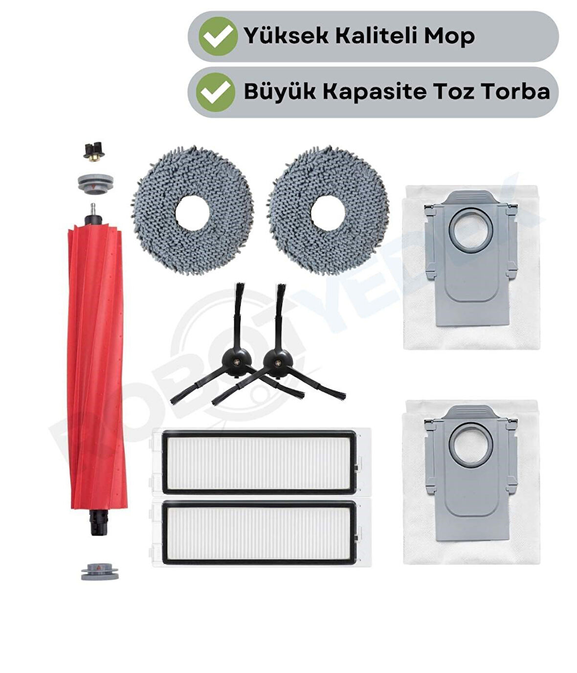 Roborock QRevo (DİKKAT! S,PRO,MAXV DEĞİL!) Uyumlu Ana Fırça, Hepa Filtre,Siyah Yan Fırça, Mop, Toz T