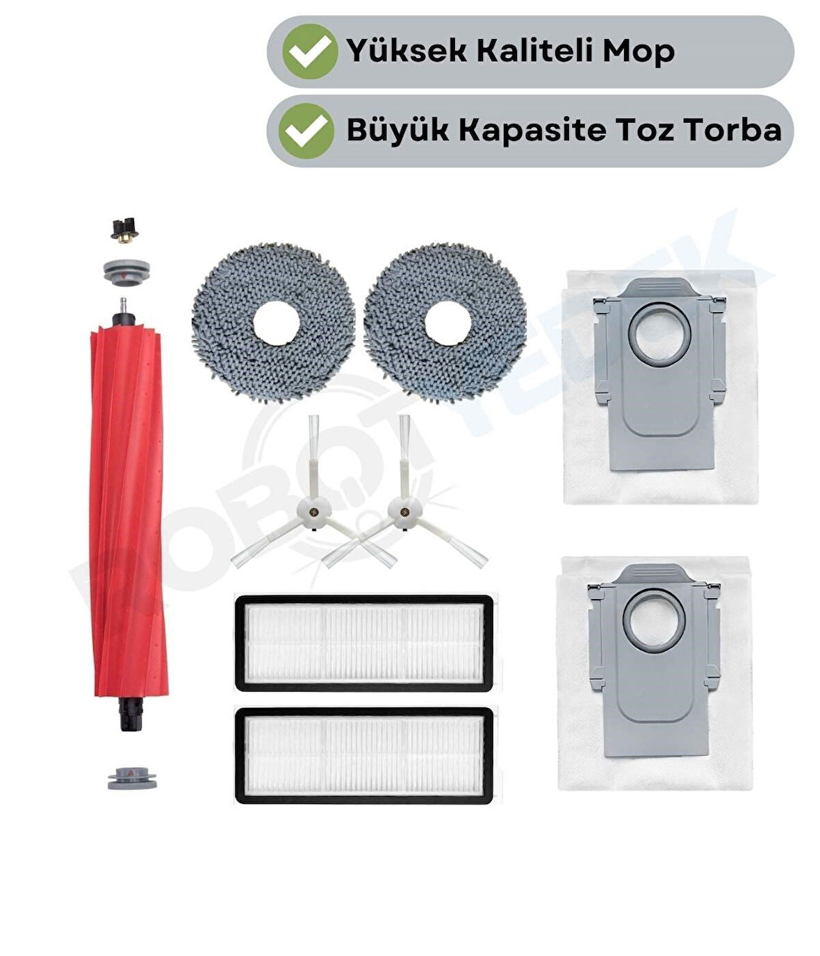 Roborock QRevo MaxV / QRevo Pro/ QRevo S Uyumlu Ana Fırça, Hepa Filtre,Beyaz Yan Fırça, Mop,Toz Tor