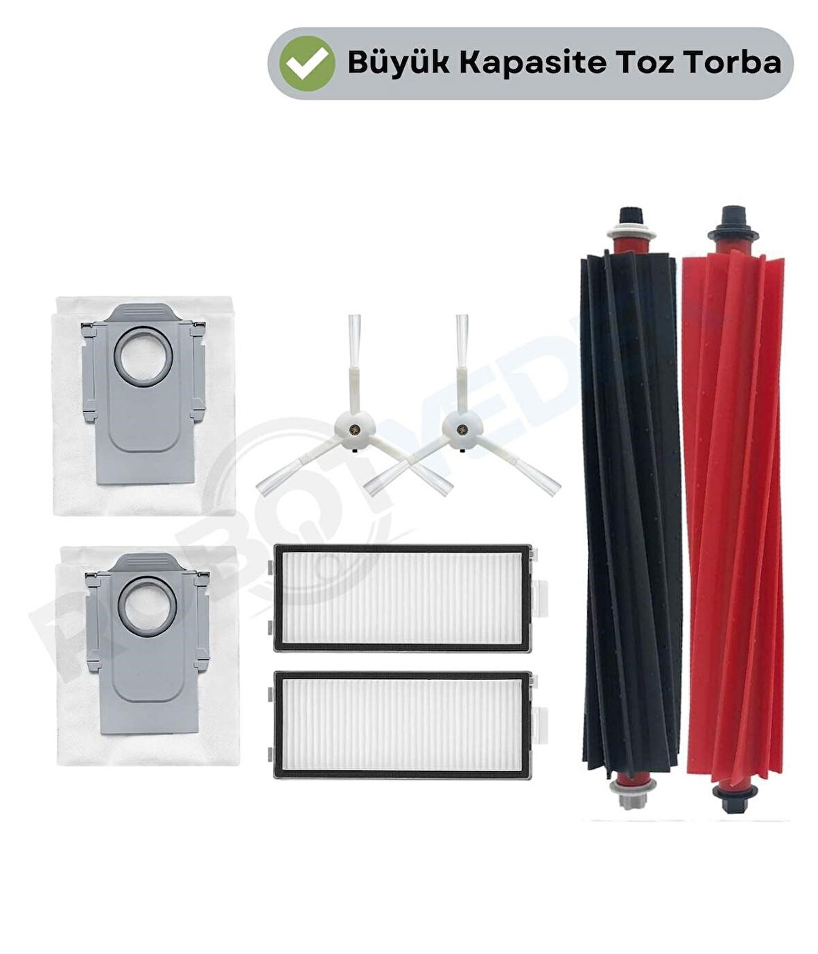 Roborock QRevo Slim Uyumlu Ana Fırça, Hepa Filtre,Beyaz Yan Fırça, Toz Torbası 7 Parça